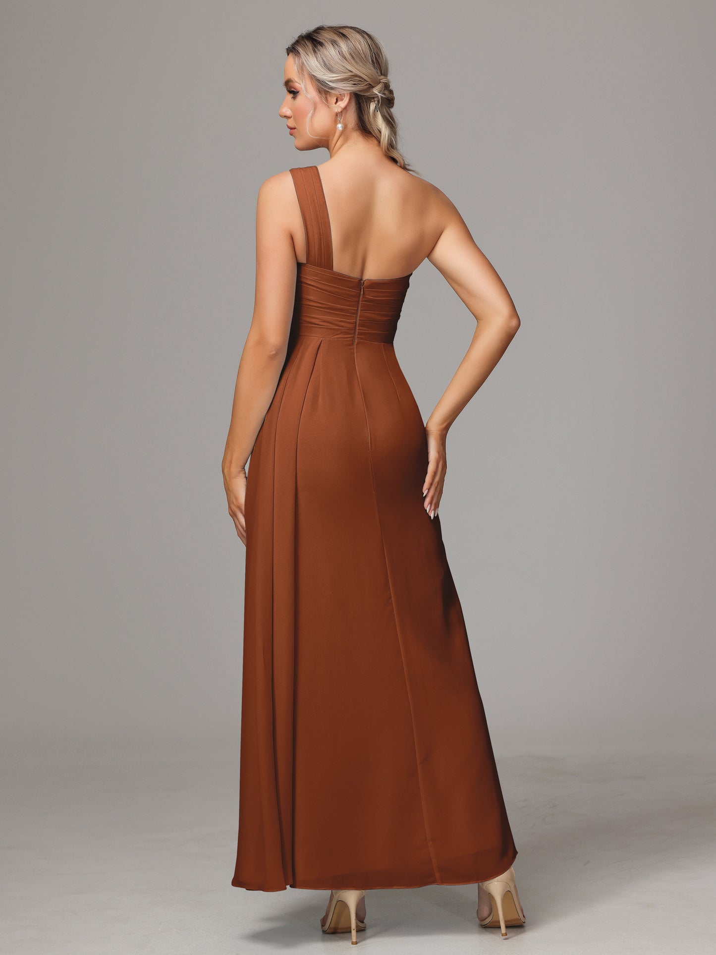 One Shoulder Floor Length Chiffon Bridesmaid Dress