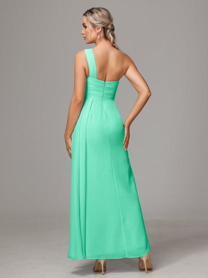 One Shoulder Floor Length Chiffon Bridesmaid Dress