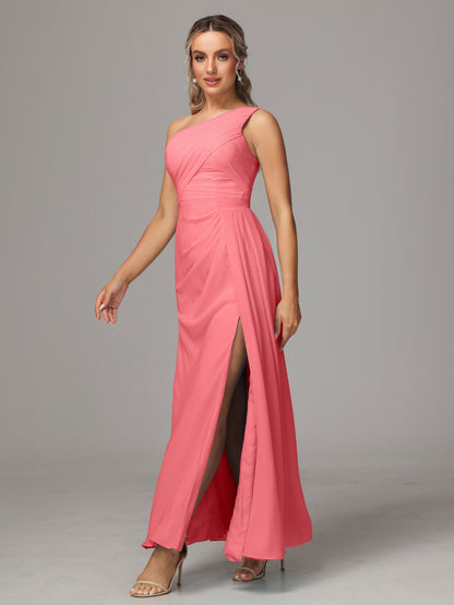 One Shoulder Floor Length Chiffon Bridesmaid Dress