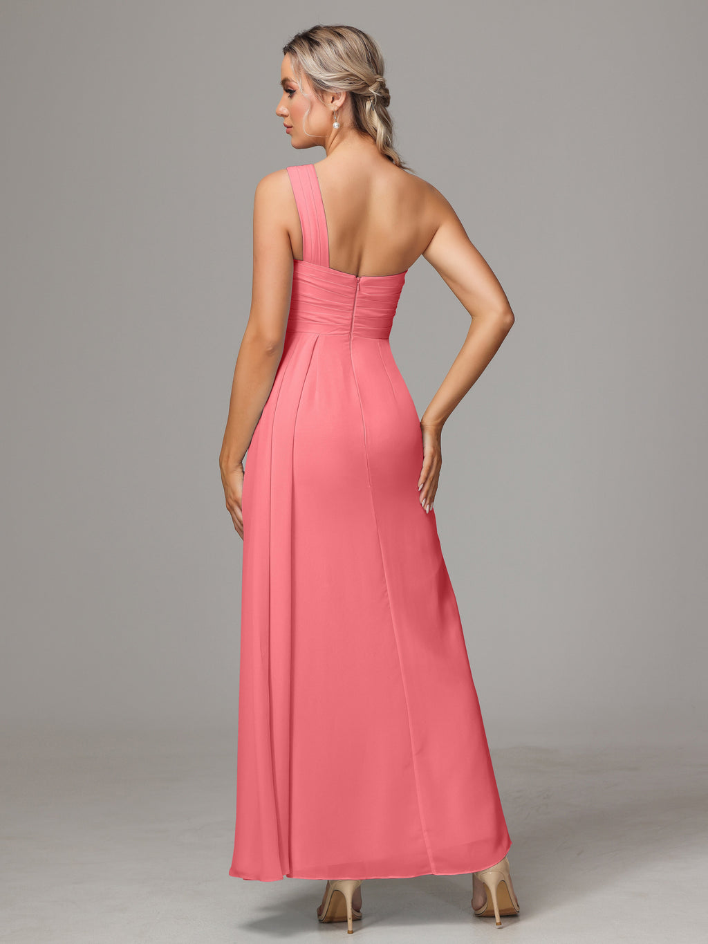 One Shoulder Floor Length Chiffon Bridesmaid Dress