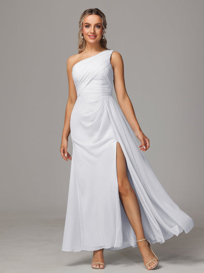 One Shoulder Floor Length Chiffon Bridesmaid Dress