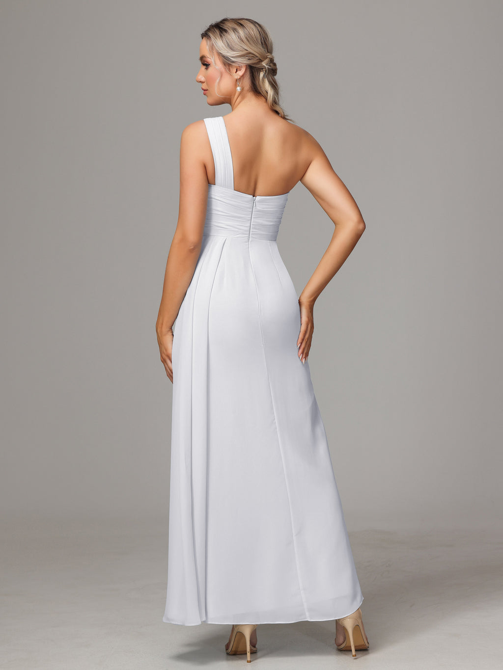 One Shoulder Floor Length Chiffon Bridesmaid Dress