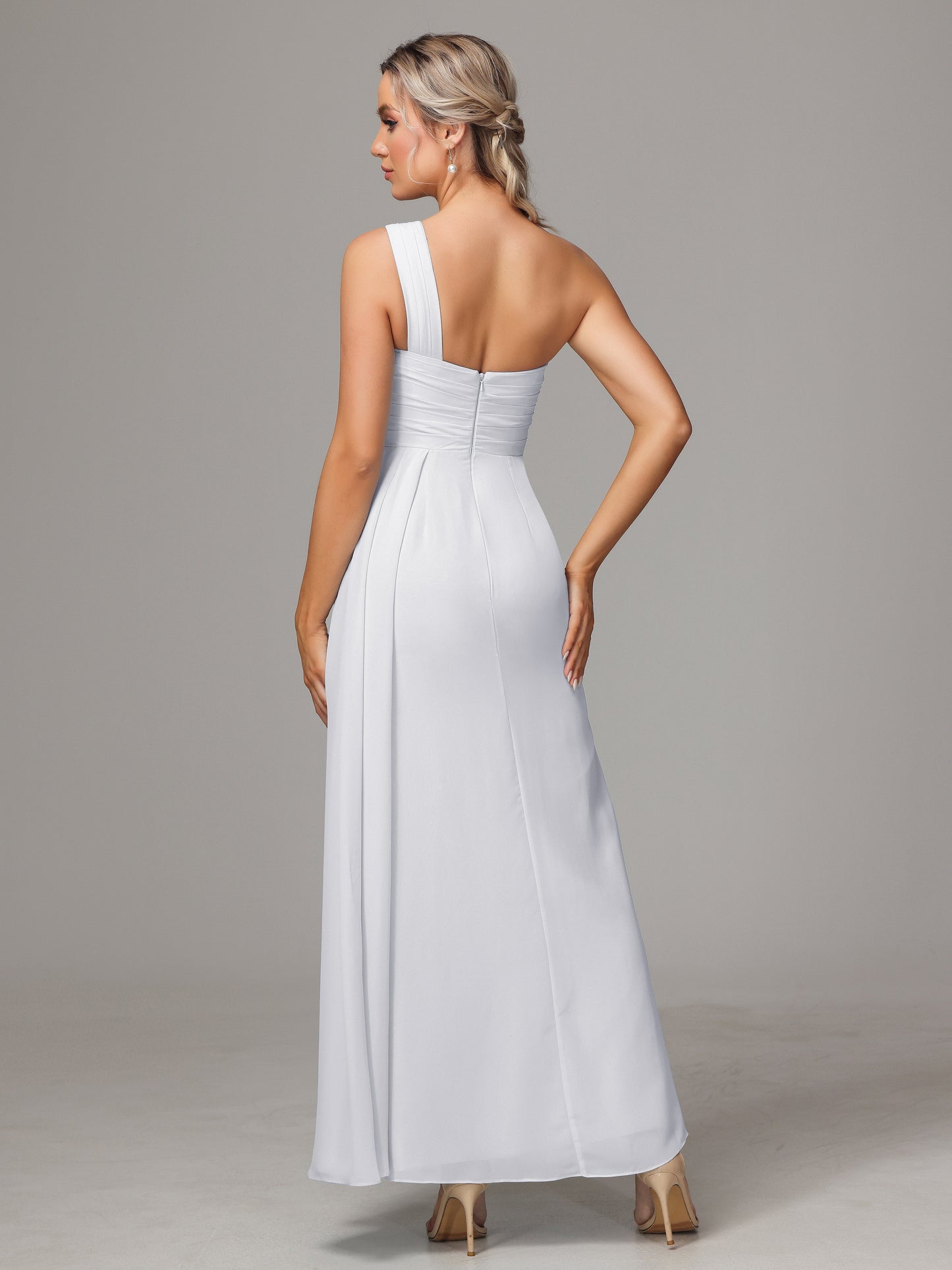 One Shoulder Floor Length Chiffon Bridesmaid Dress