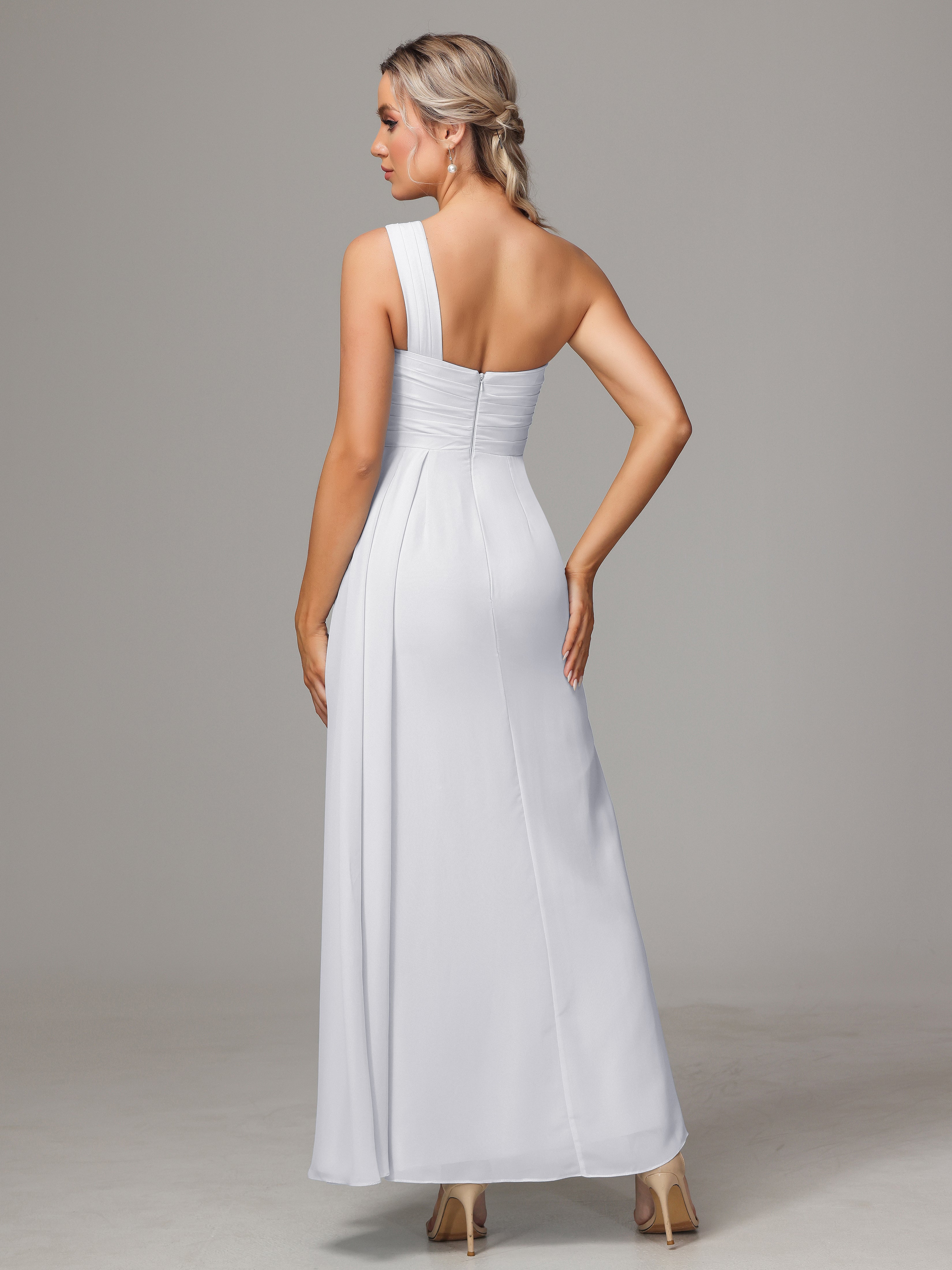 One Shoulder Floor Length Chiffon Bridesmaid Dress