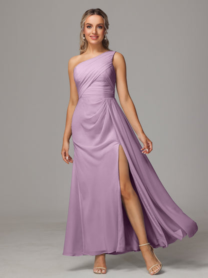 One Shoulder Floor Length Chiffon Bridesmaid Dress