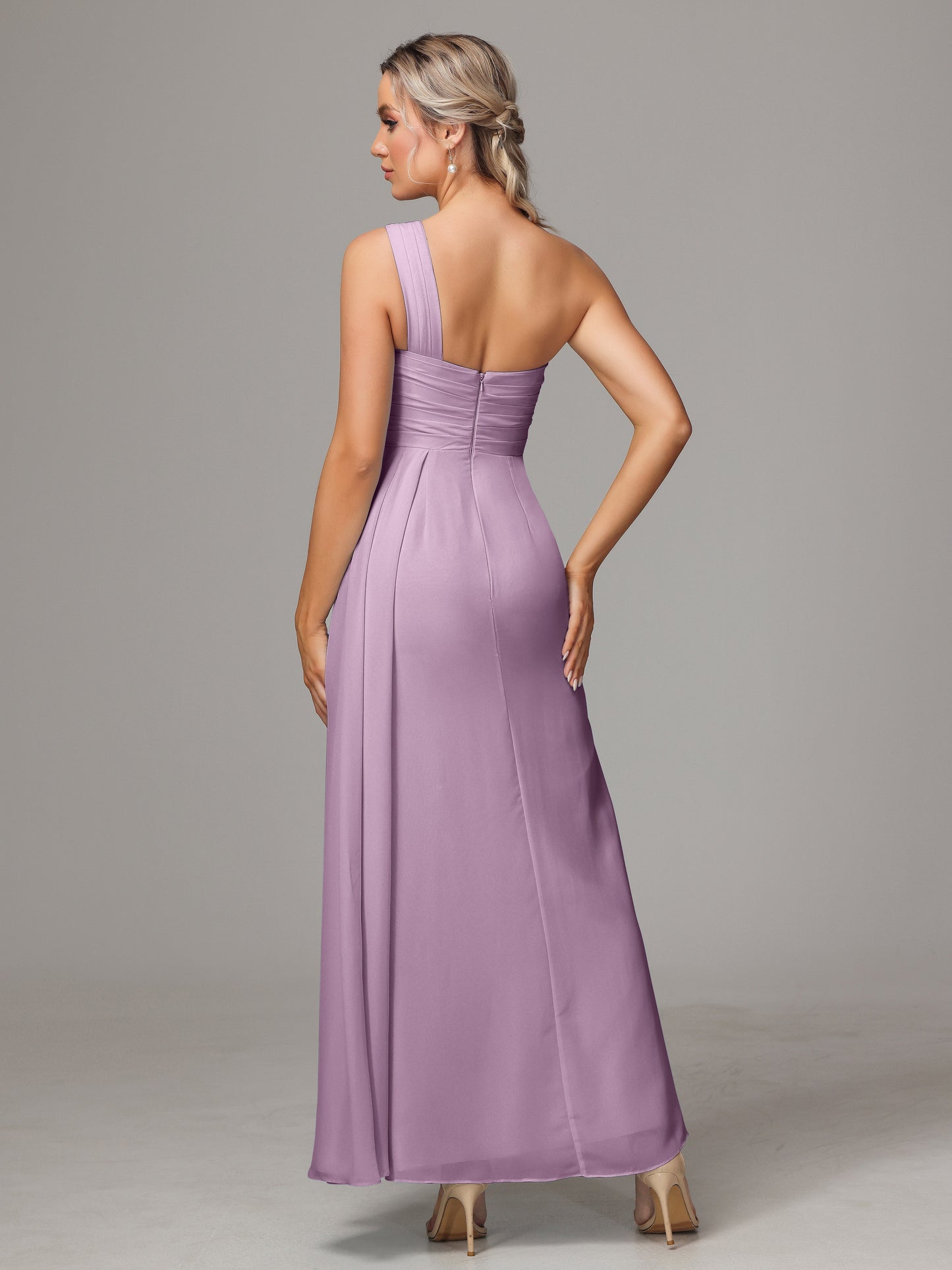 One Shoulder Floor Length Chiffon Bridesmaid Dress