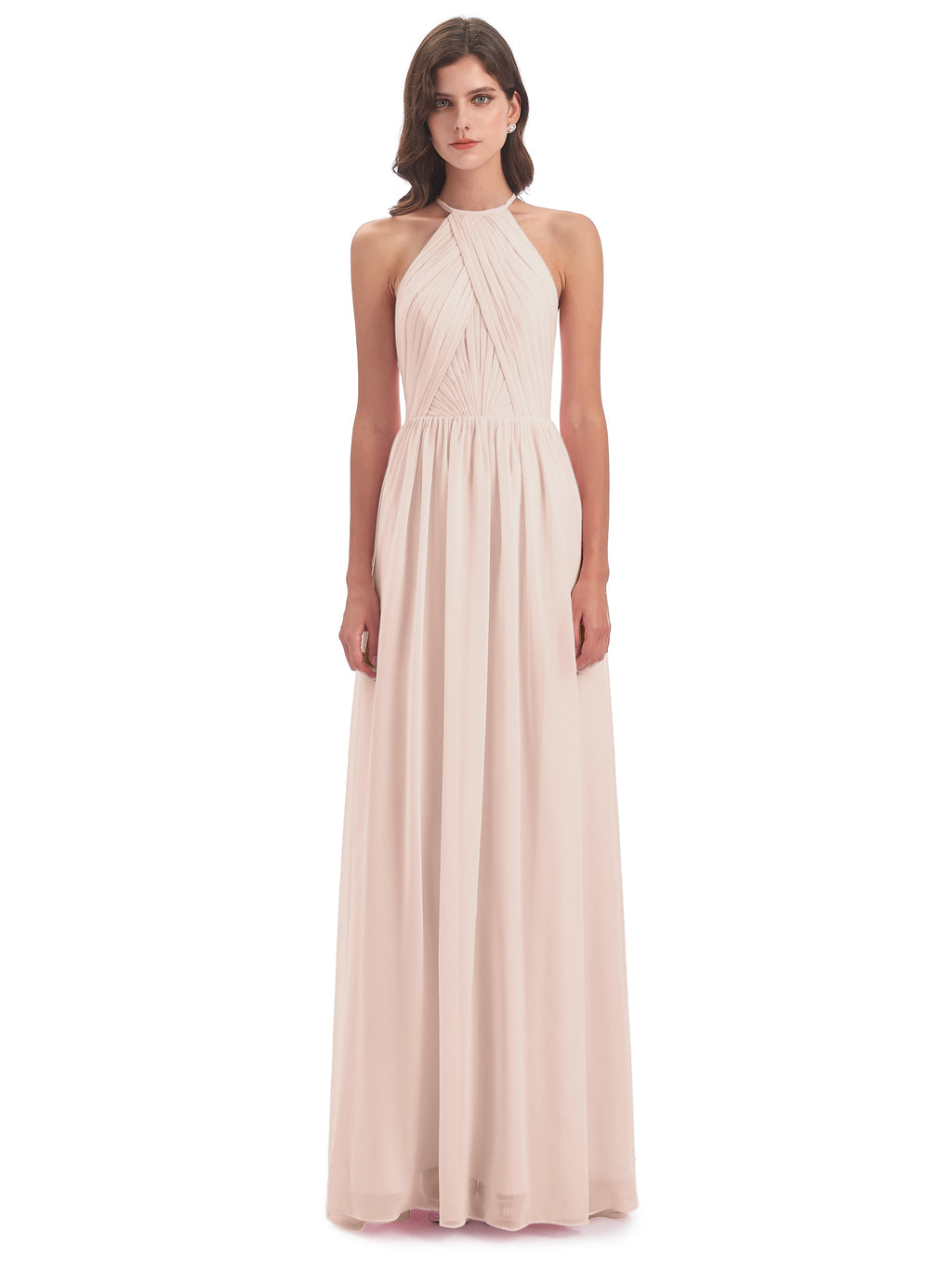 Mackenzie Halter Keyhole Lace Long Bridesmaid Dresses