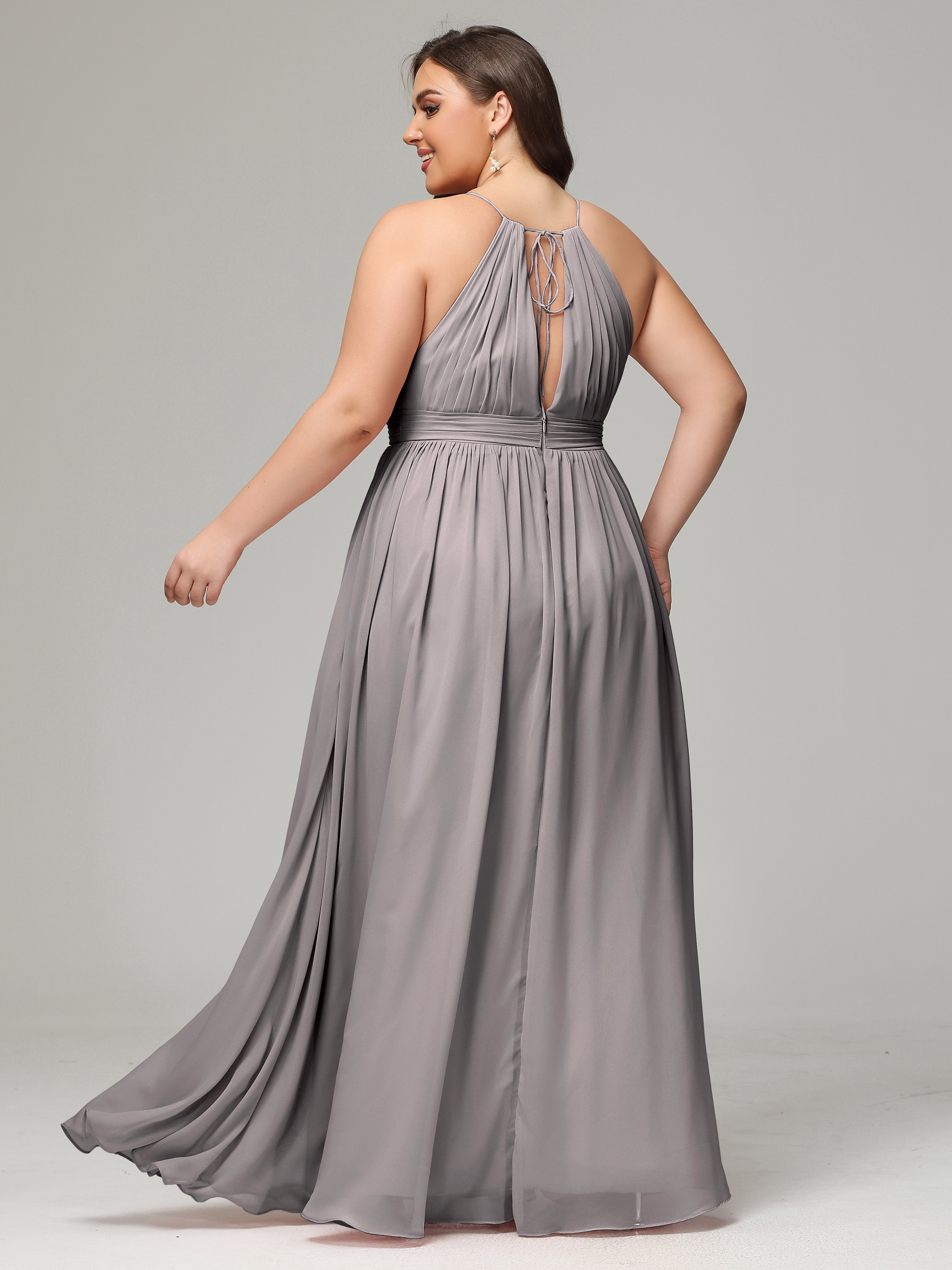 Floor Length Halter Plus Size Split Chiffon Bridesmaid Dresses