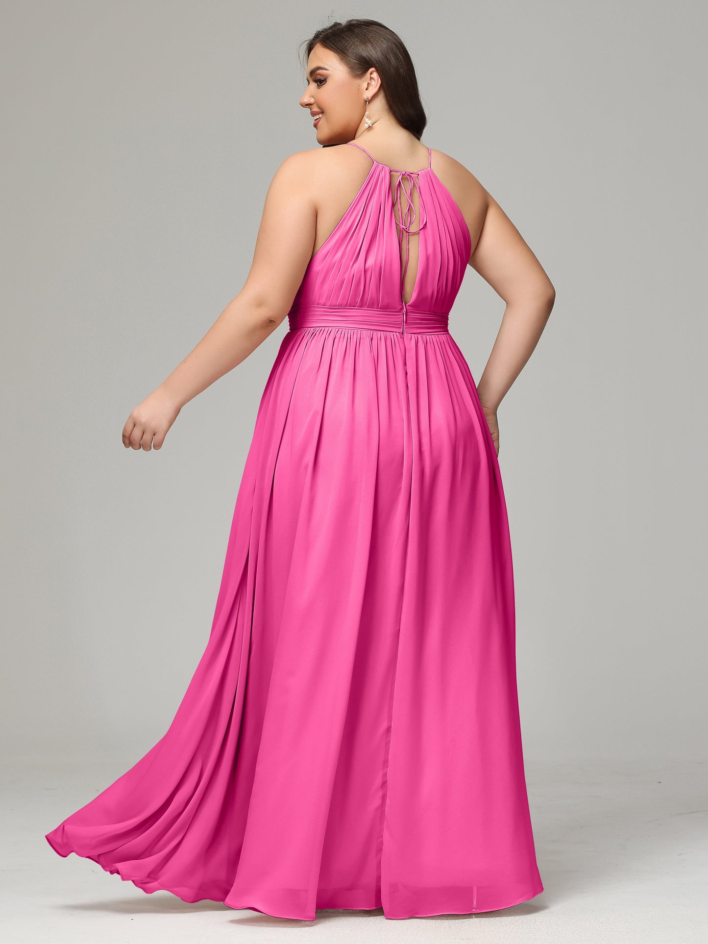 Floor Length Halter Plus Size Split Chiffon Bridesmaid Dresses