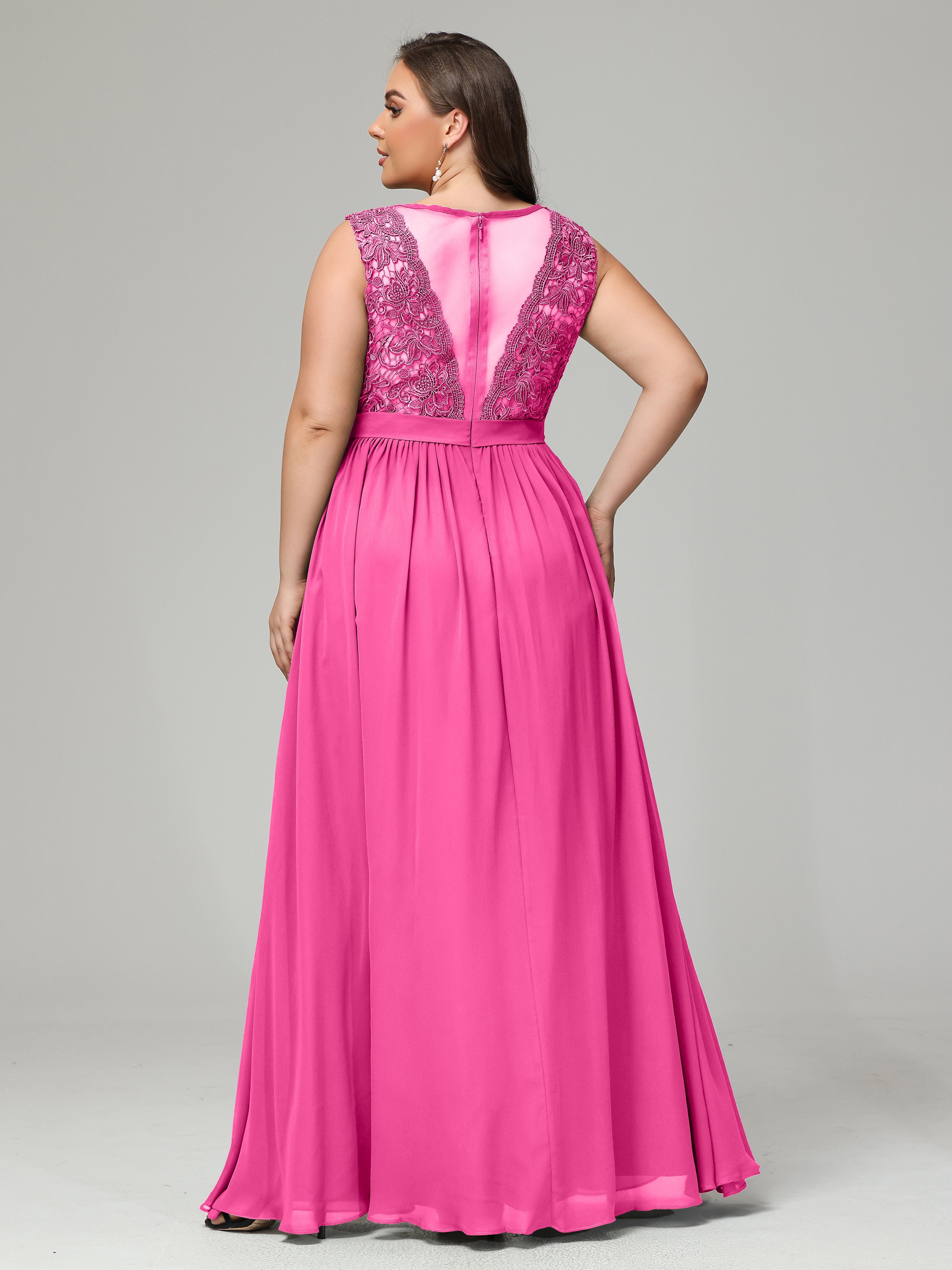 A-Line Bateau Plus Size Chiffon Bridesmaid Dresses