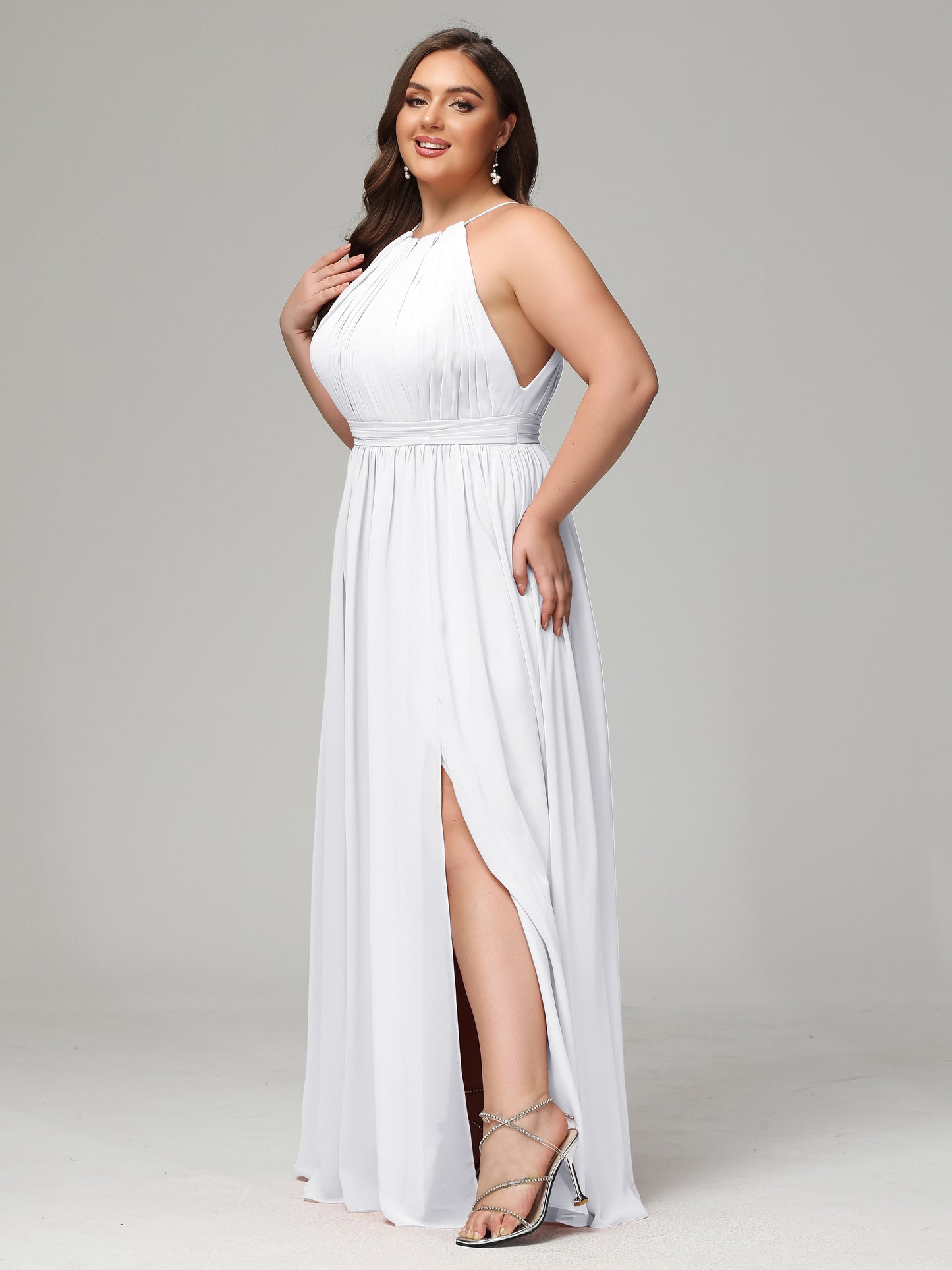 Floor Length Halter Plus Size Split Chiffon Bridesmaid Dresses