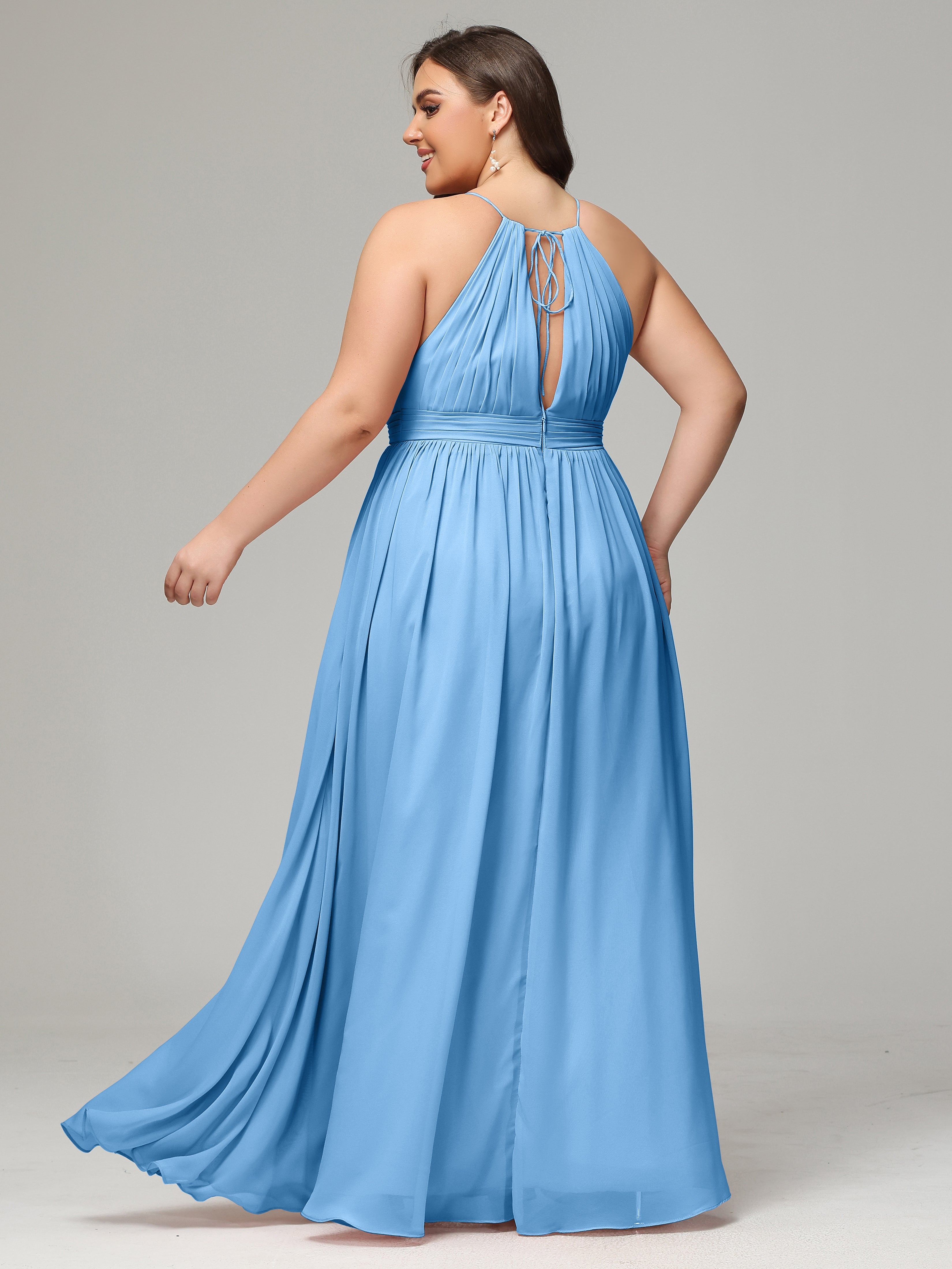 Floor Length Halter Plus Size Split Chiffon Bridesmaid Dresses