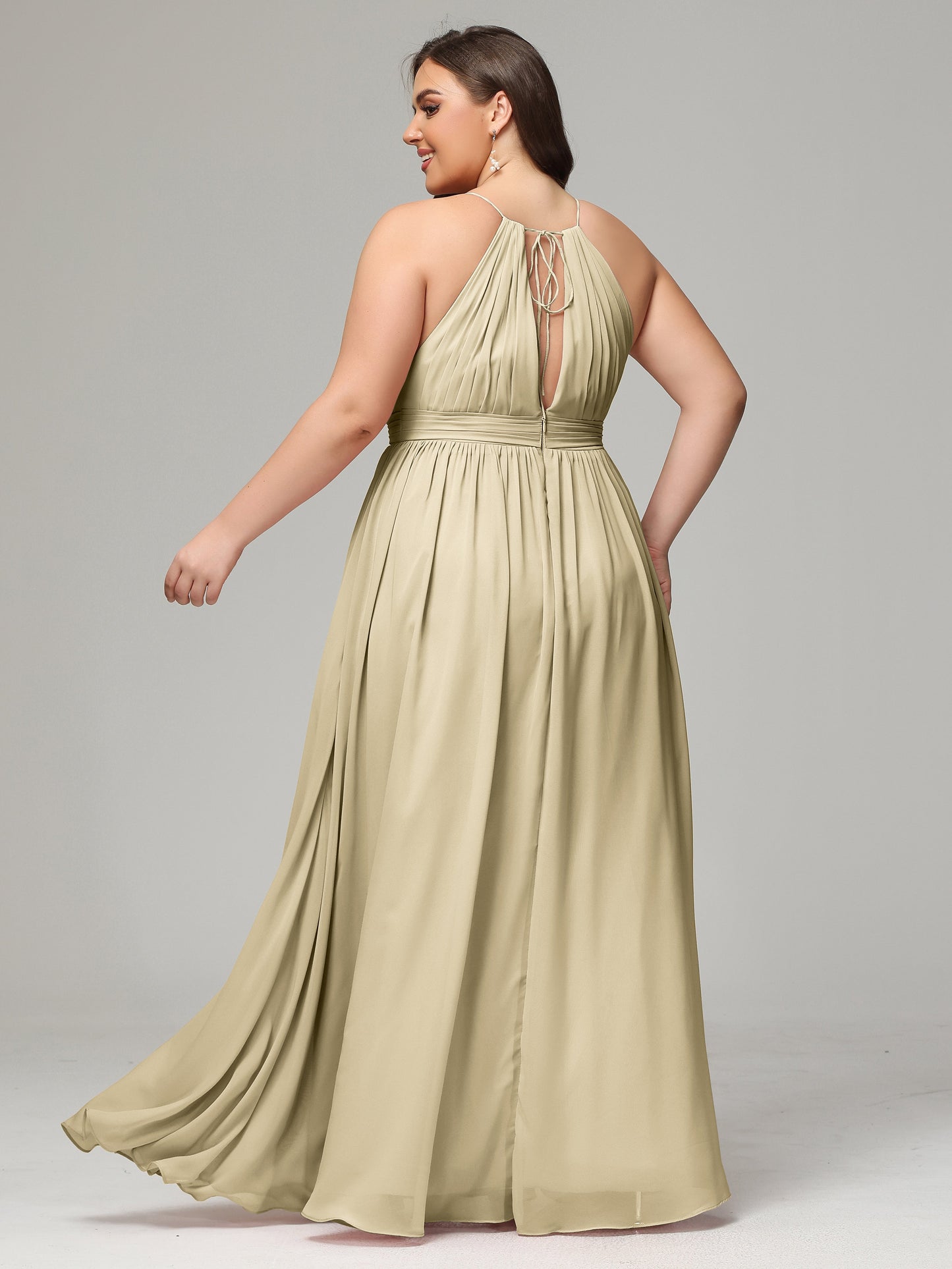 Floor Length Halter Plus Size Split Chiffon Bridesmaid Dresses