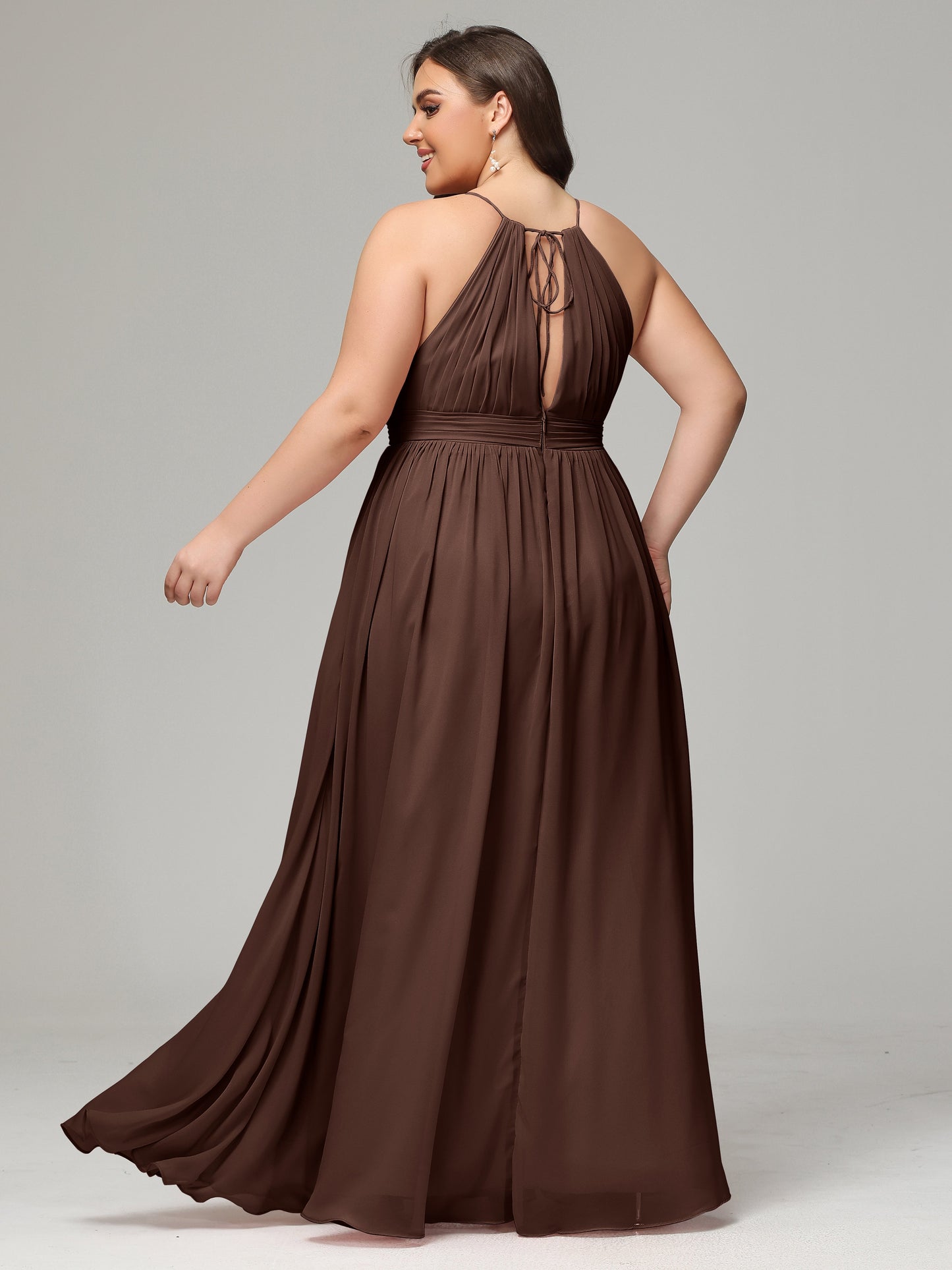 Floor Length Halter Plus Size Split Chiffon Bridesmaid Dresses