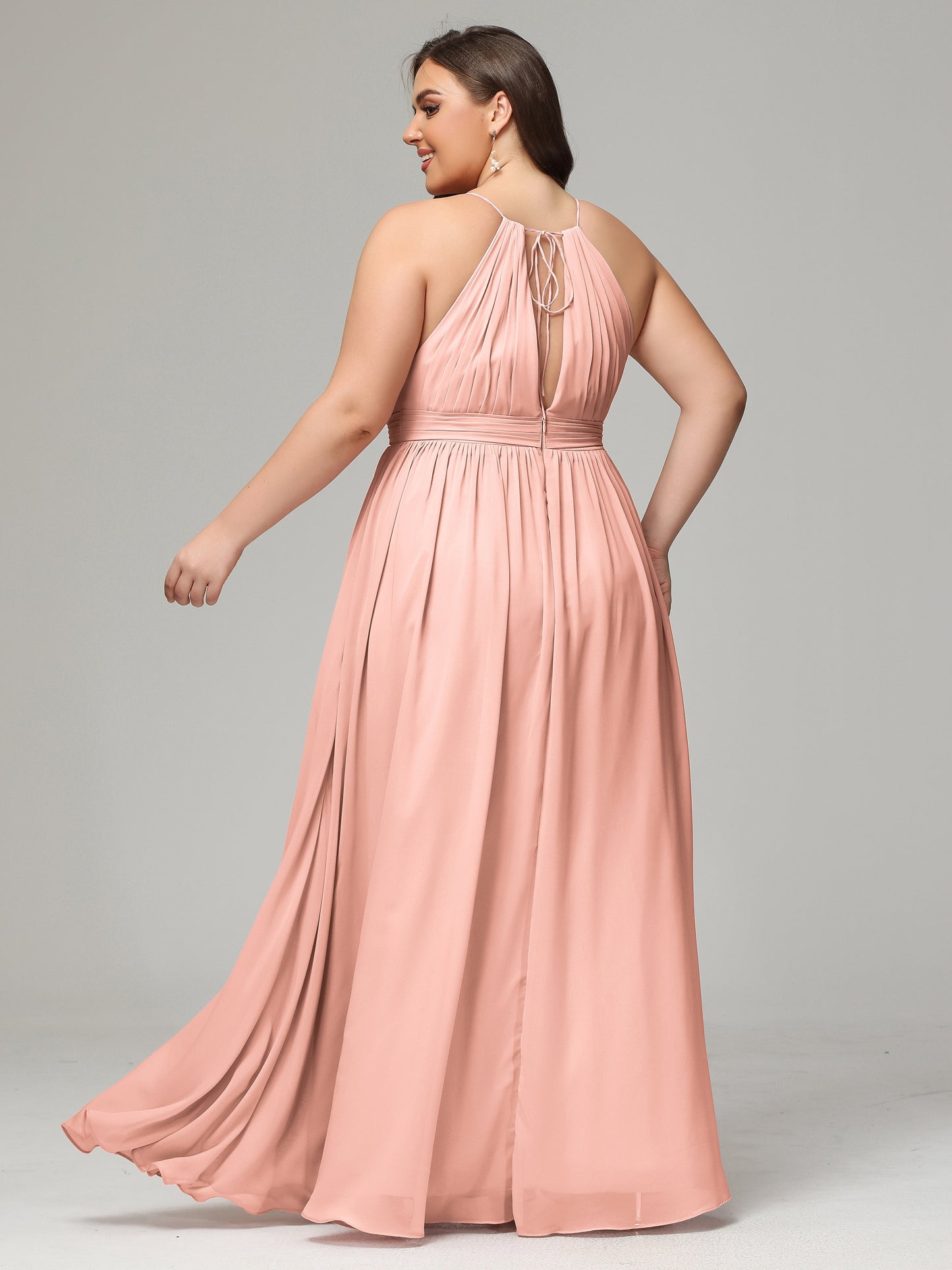Floor Length Halter Plus Size Split Chiffon Bridesmaid Dresses