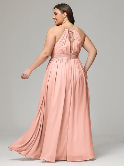 Floor Length Halter Plus Size Split Chiffon Bridesmaid Dresses