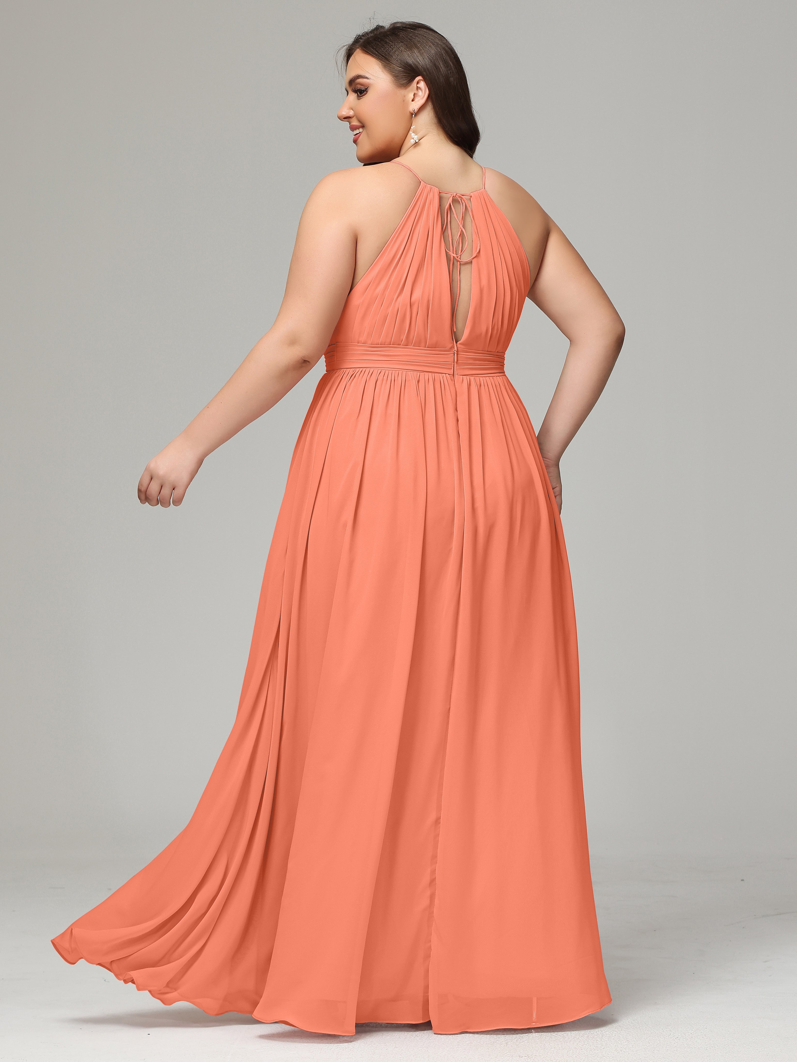Floor Length Halter Plus Size Split Chiffon Bridesmaid Dresses