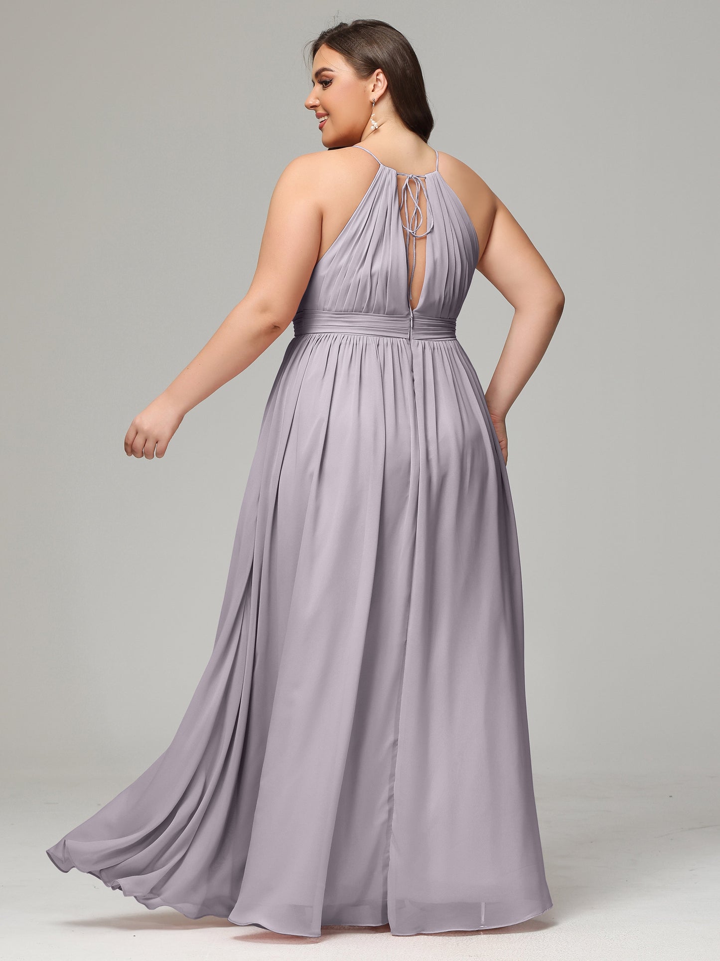 Floor Length Halter Plus Size Split Chiffon Bridesmaid Dresses