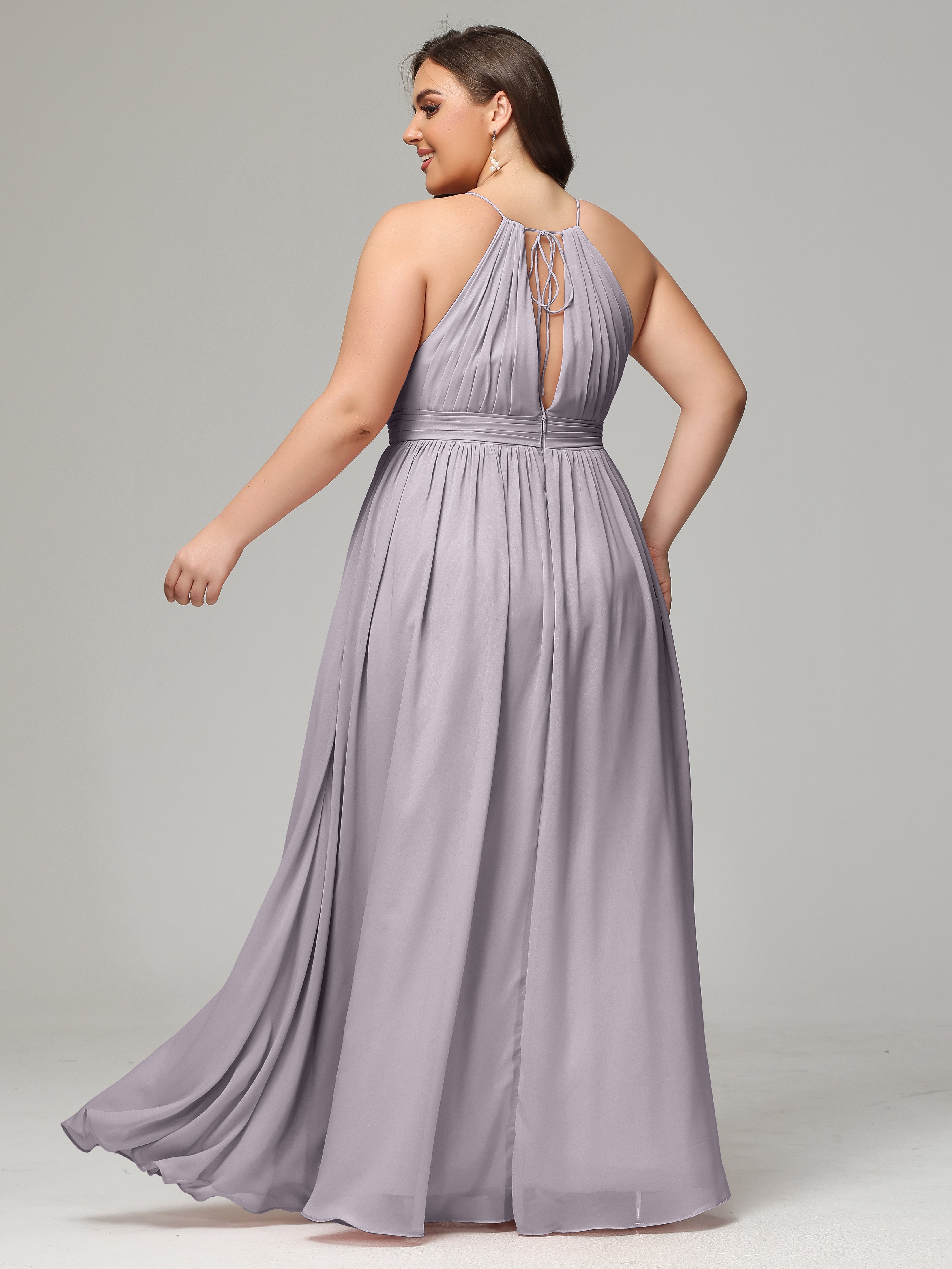 Floor Length Halter Plus Size Split Chiffon Bridesmaid Dresses
