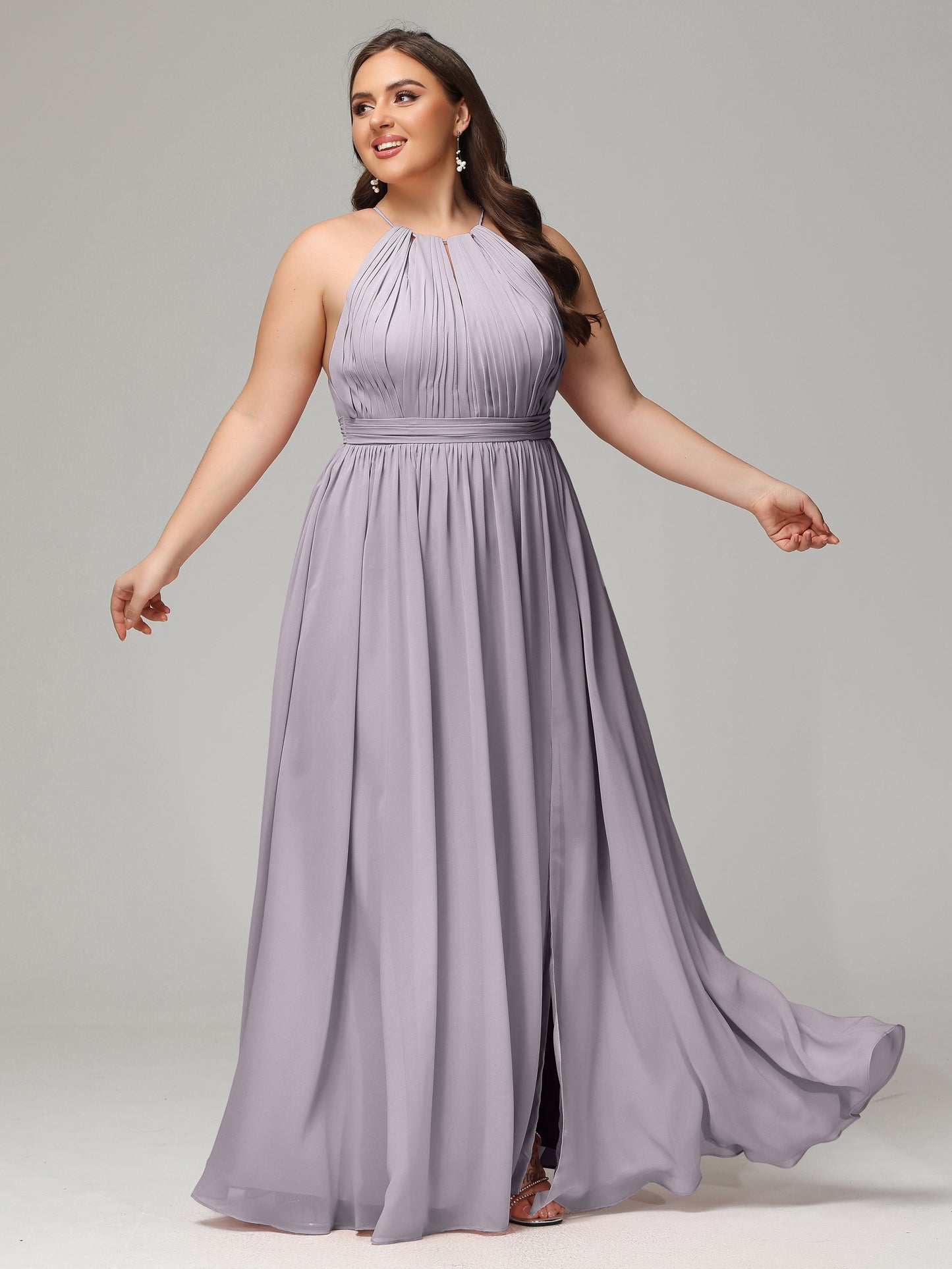 Floor Length Halter Plus Size Split Chiffon Bridesmaid Dresses
