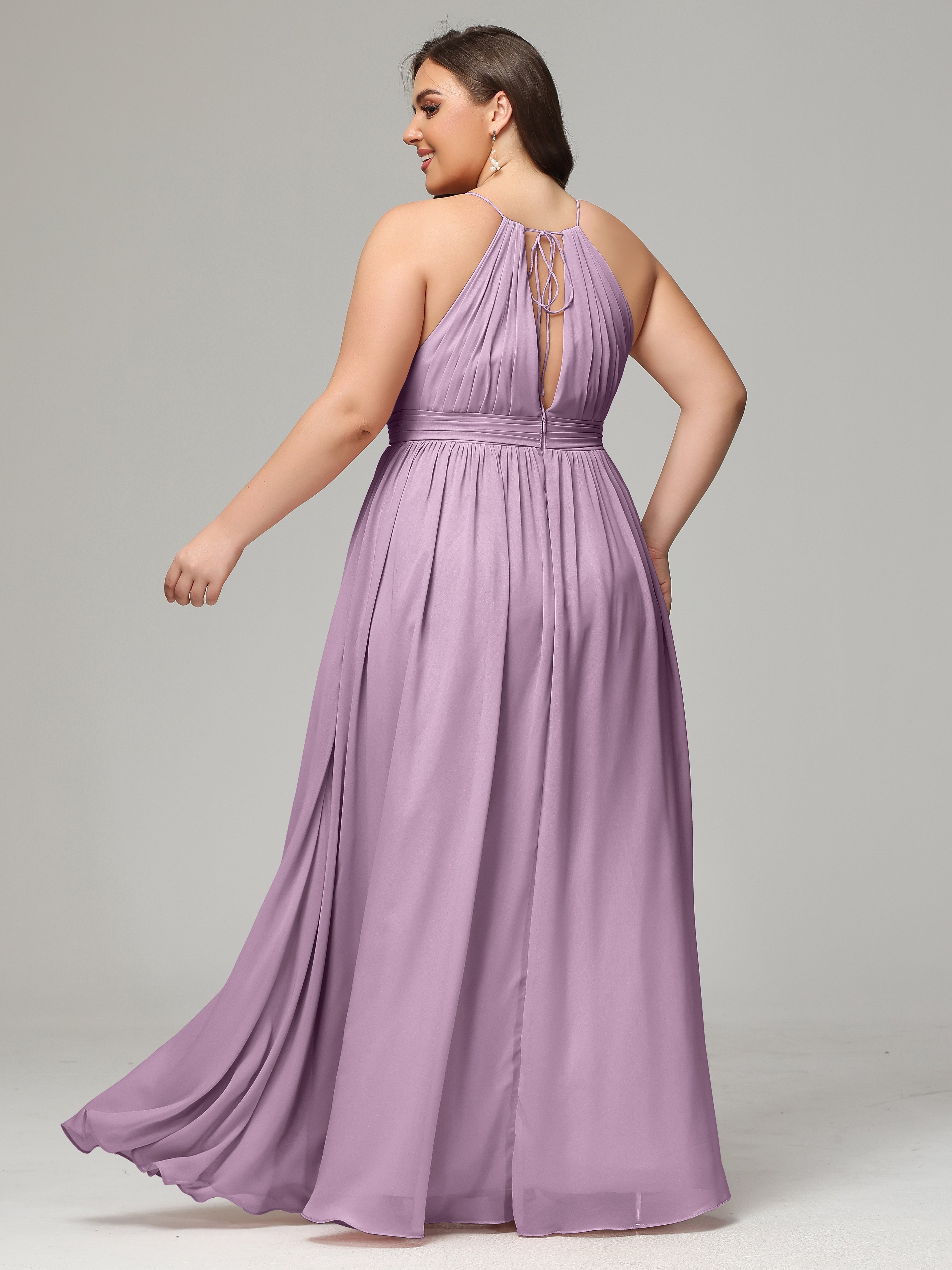Floor Length Halter Plus Size Split Chiffon Bridesmaid Dresses