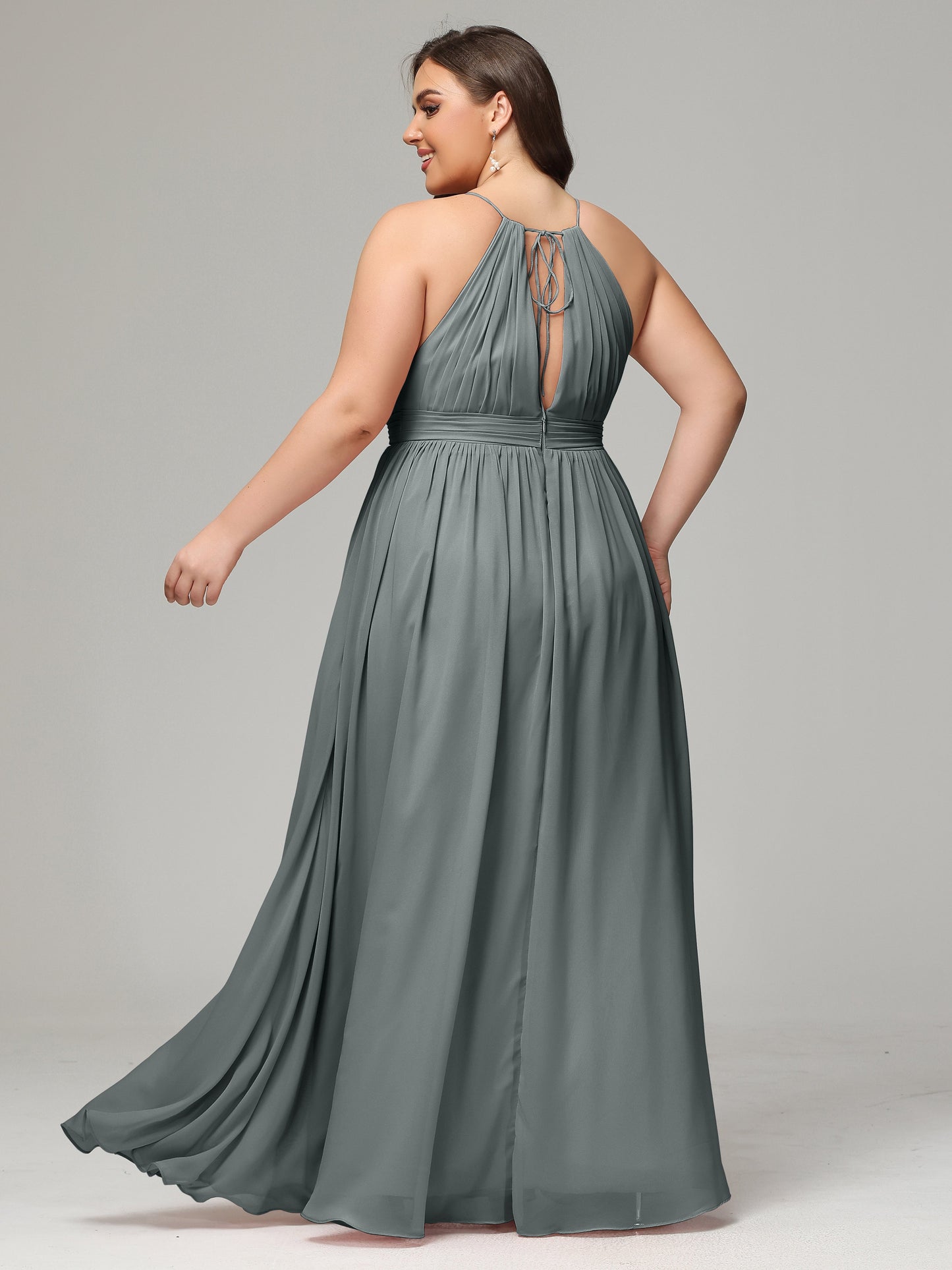 Floor Length Halter Plus Size Split Chiffon Bridesmaid Dresses