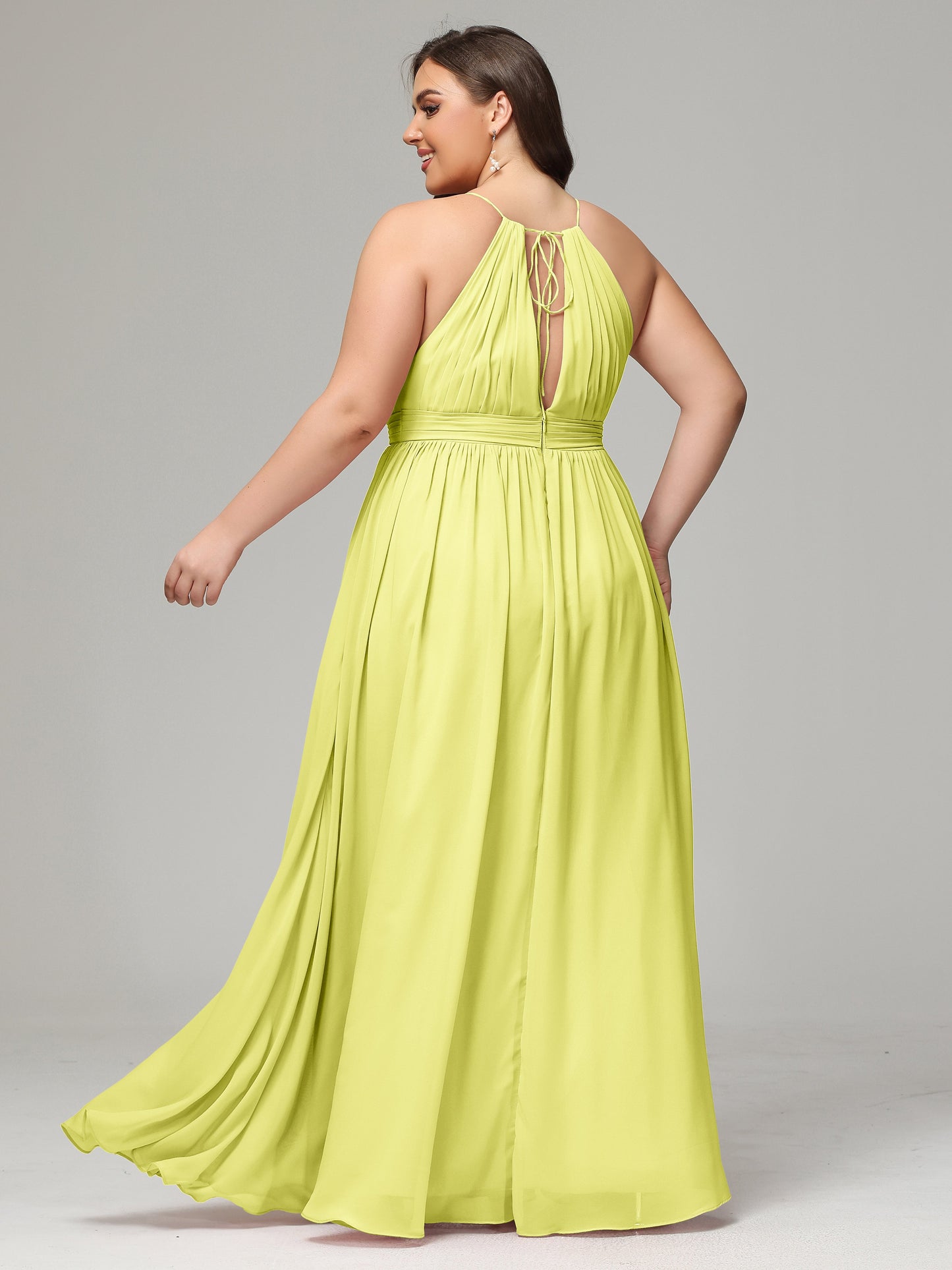 Floor Length Halter Plus Size Split Chiffon Bridesmaid Dresses