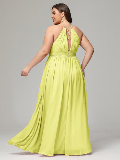 Floor Length Halter Plus Size Split Chiffon Bridesmaid Dresses