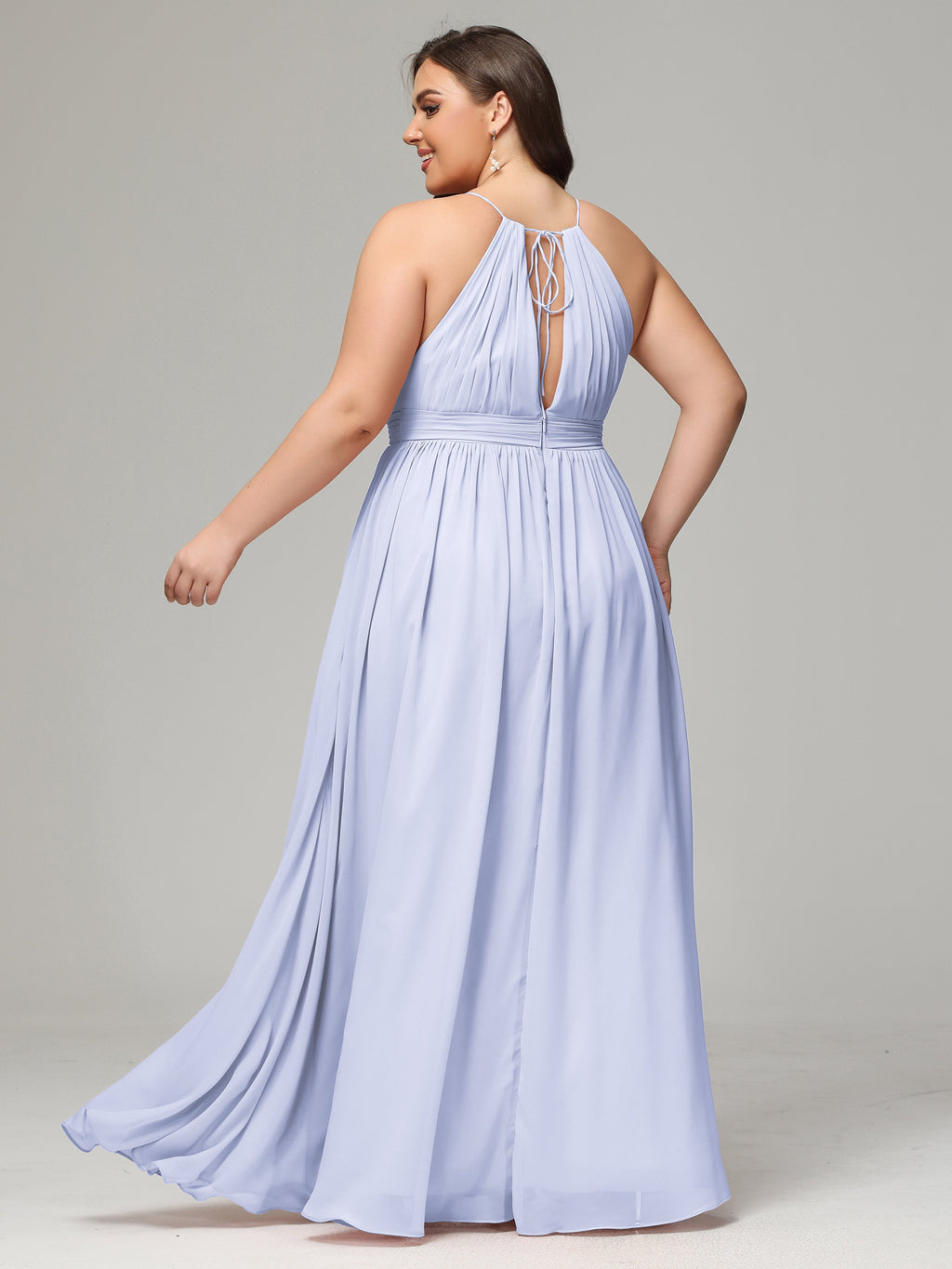 Floor Length Halter Plus Size Split Chiffon Bridesmaid Dresses