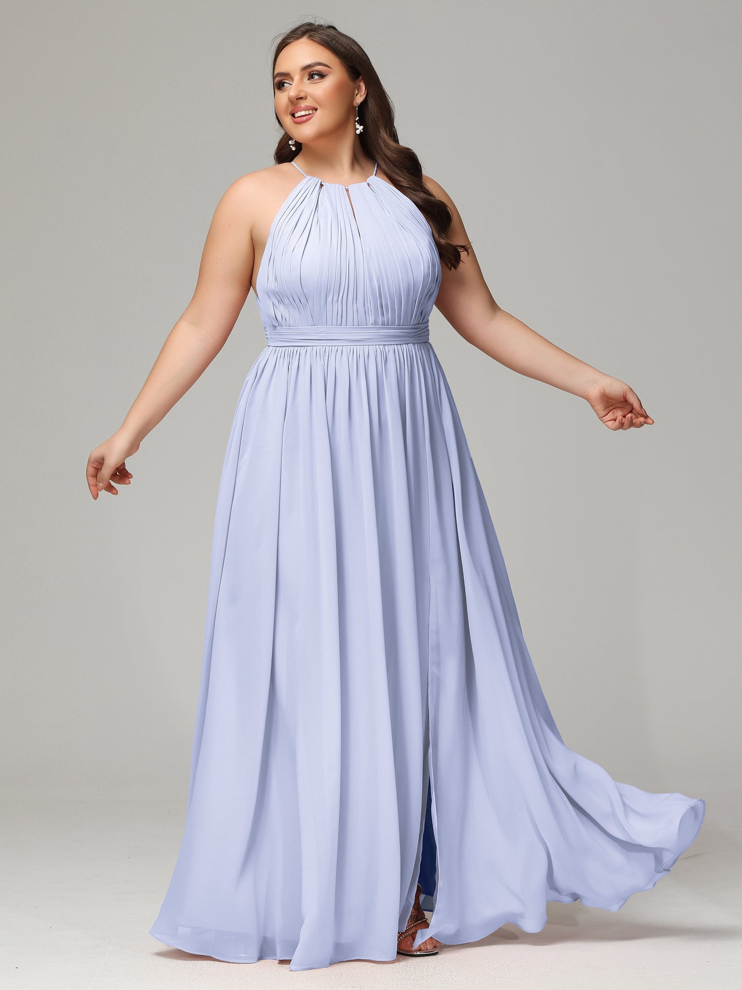 Floor Length Halter Plus Size Split Chiffon Bridesmaid Dresses