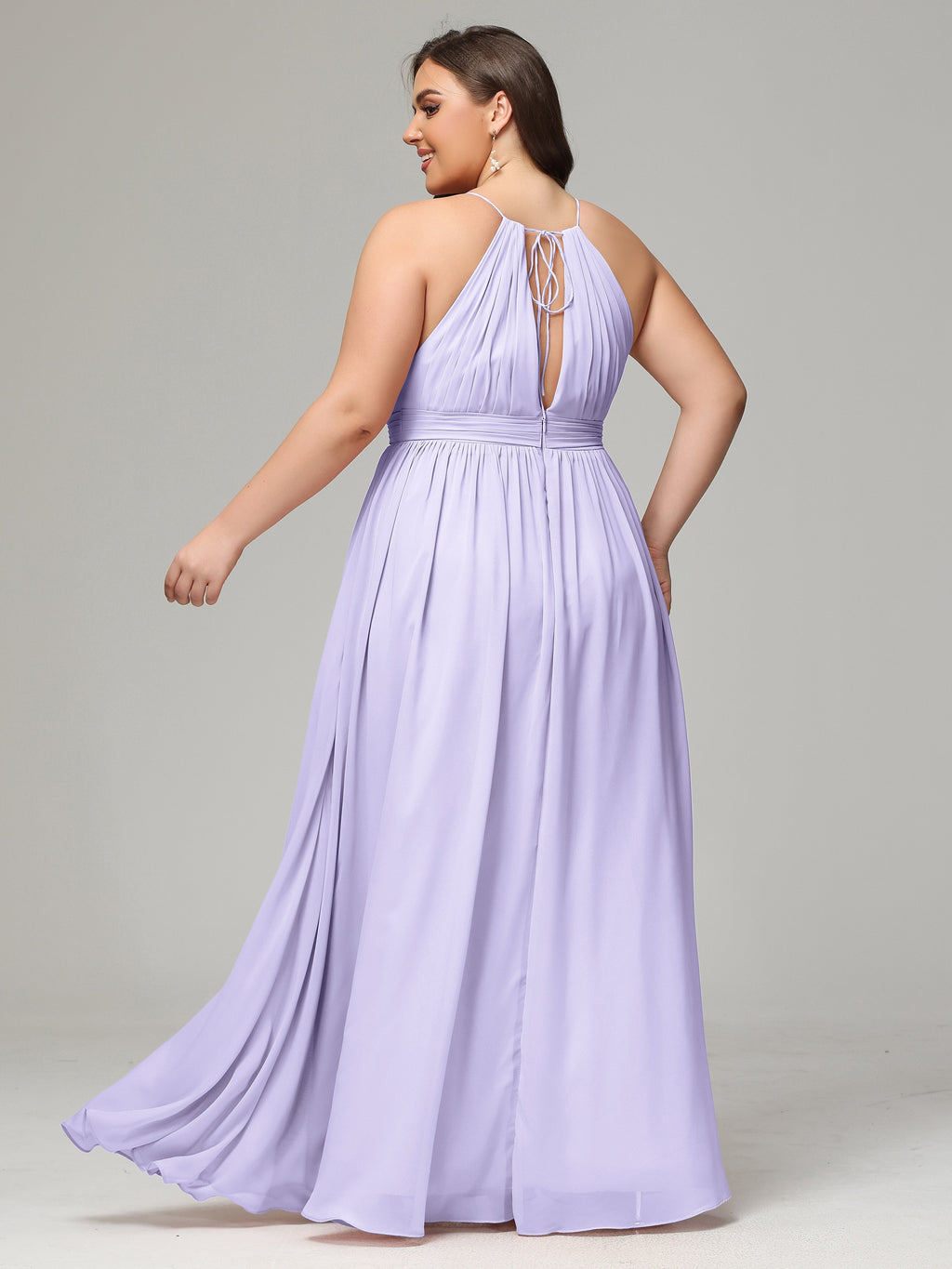 Floor Length Halter Plus Size Split Chiffon Bridesmaid Dresses