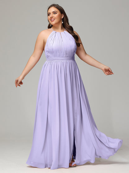 Floor Length Halter Plus Size Split Chiffon Bridesmaid Dresses