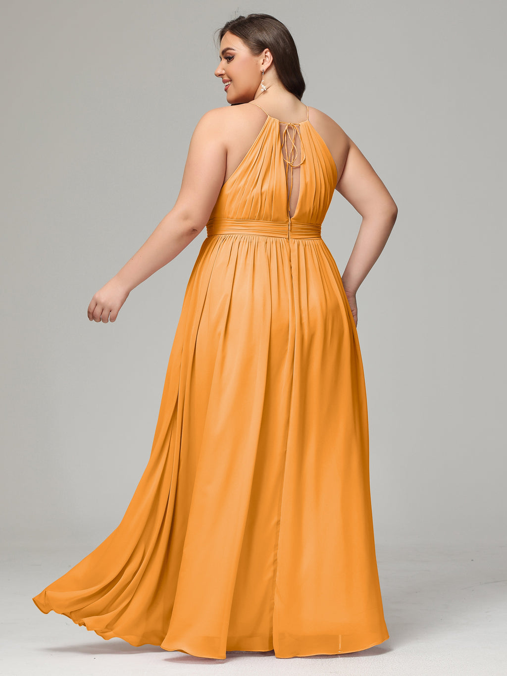 Floor Length Halter Plus Size Split Chiffon Bridesmaid Dresses