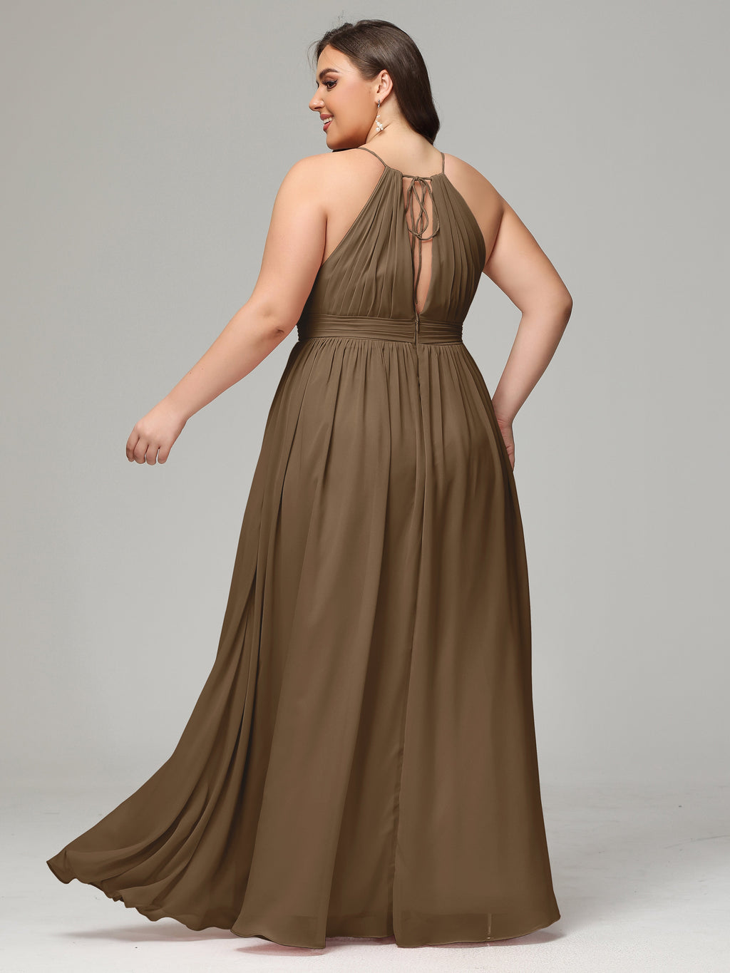 Floor Length Halter Plus Size Split Chiffon Bridesmaid Dresses