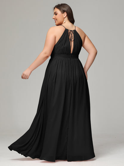 Floor Length Halter Plus Size Split Chiffon Bridesmaid Dresses