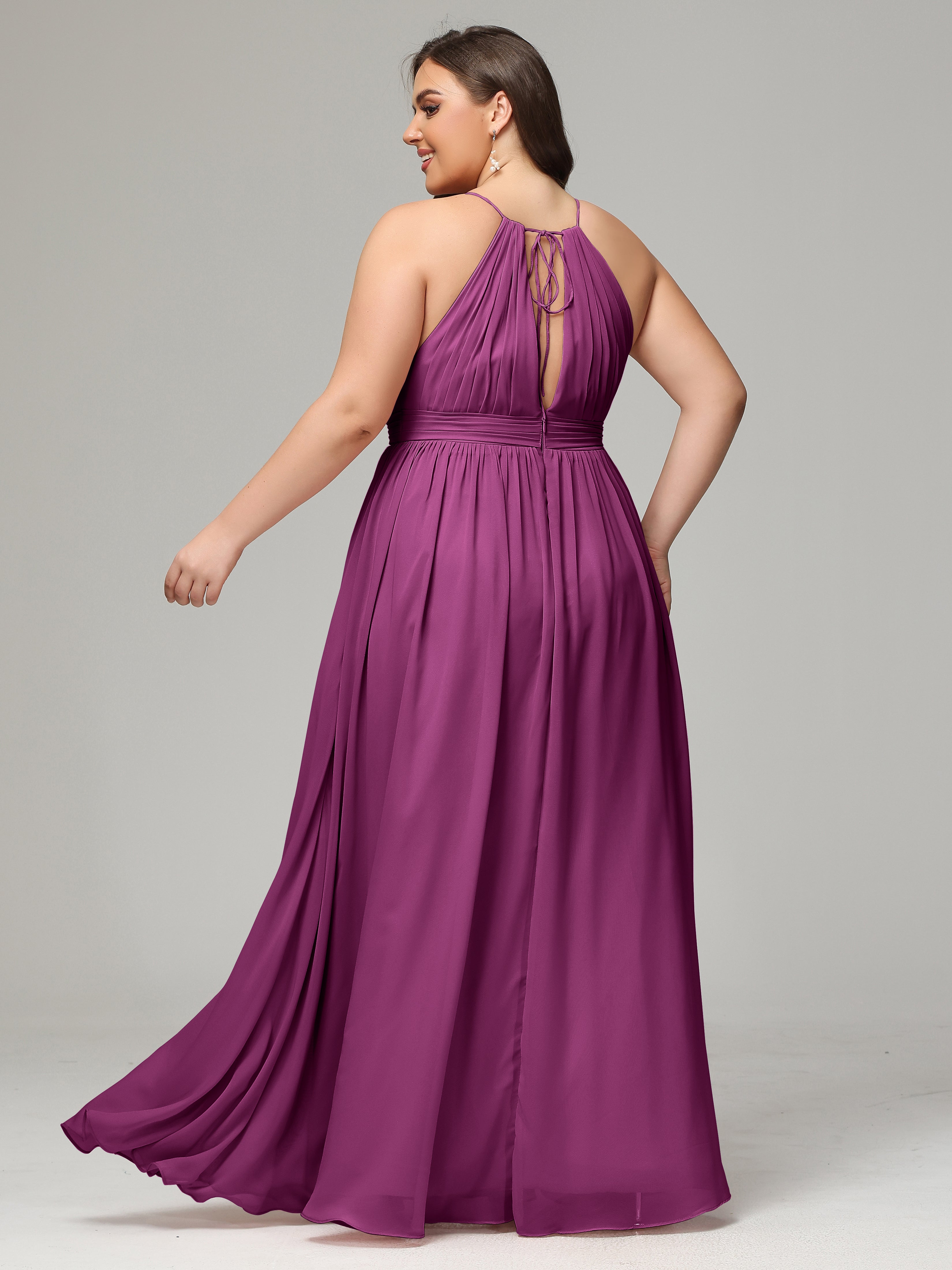 Floor Length Halter Plus Size Split Chiffon Bridesmaid Dresses