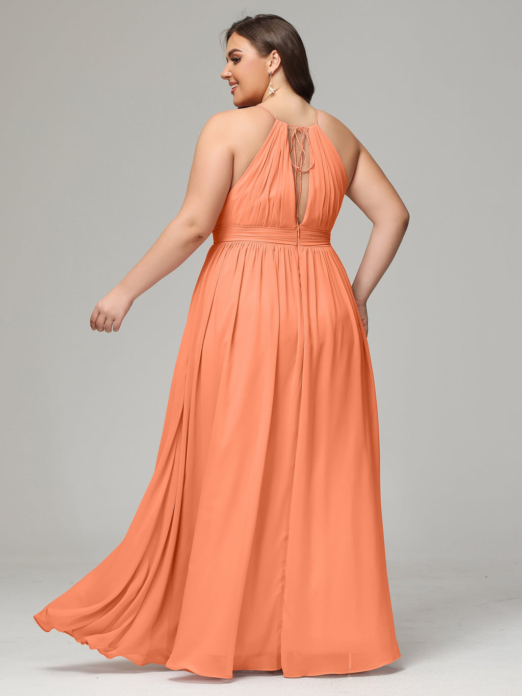 Floor Length Halter Plus Size Split Chiffon Bridesmaid Dresses