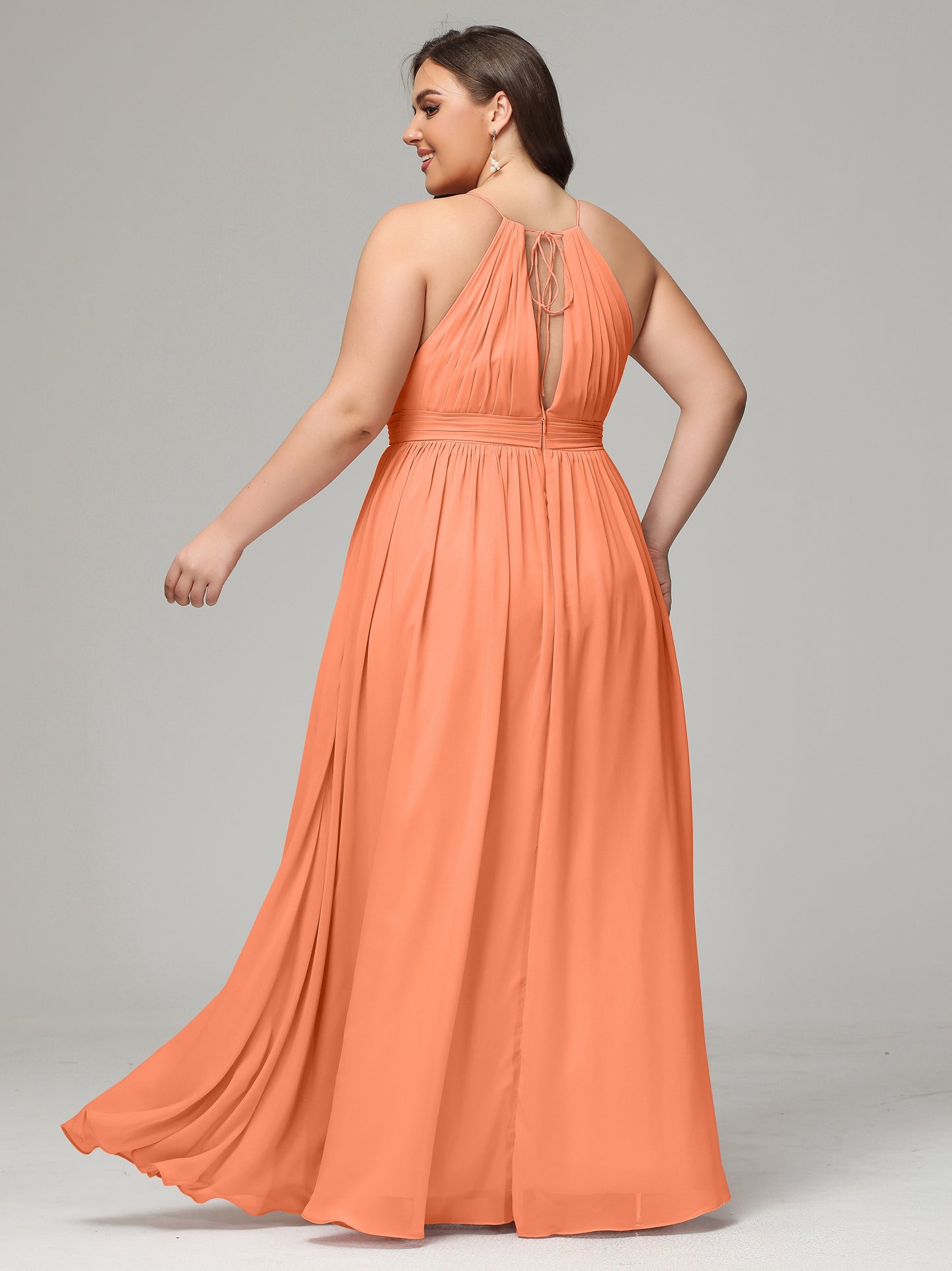 Floor Length Halter Plus Size Split Chiffon Bridesmaid Dresses