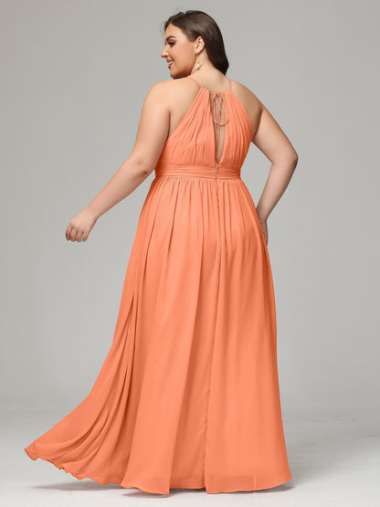 Floor Length Halter Plus Size Split Chiffon Bridesmaid Dresses