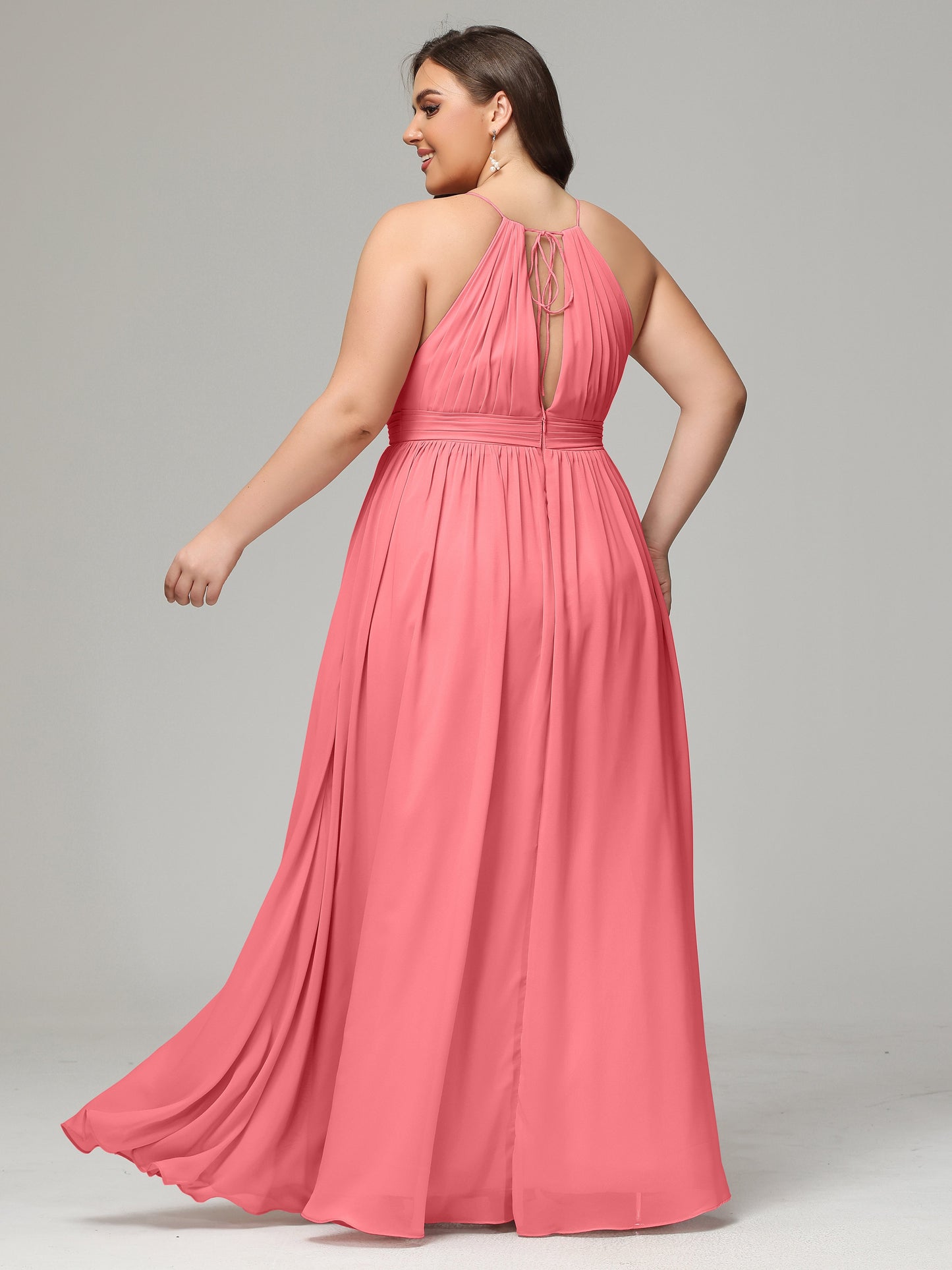 Floor Length Halter Plus Size Split Chiffon Bridesmaid Dresses