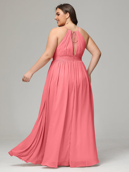 Floor Length Halter Plus Size Split Chiffon Bridesmaid Dresses