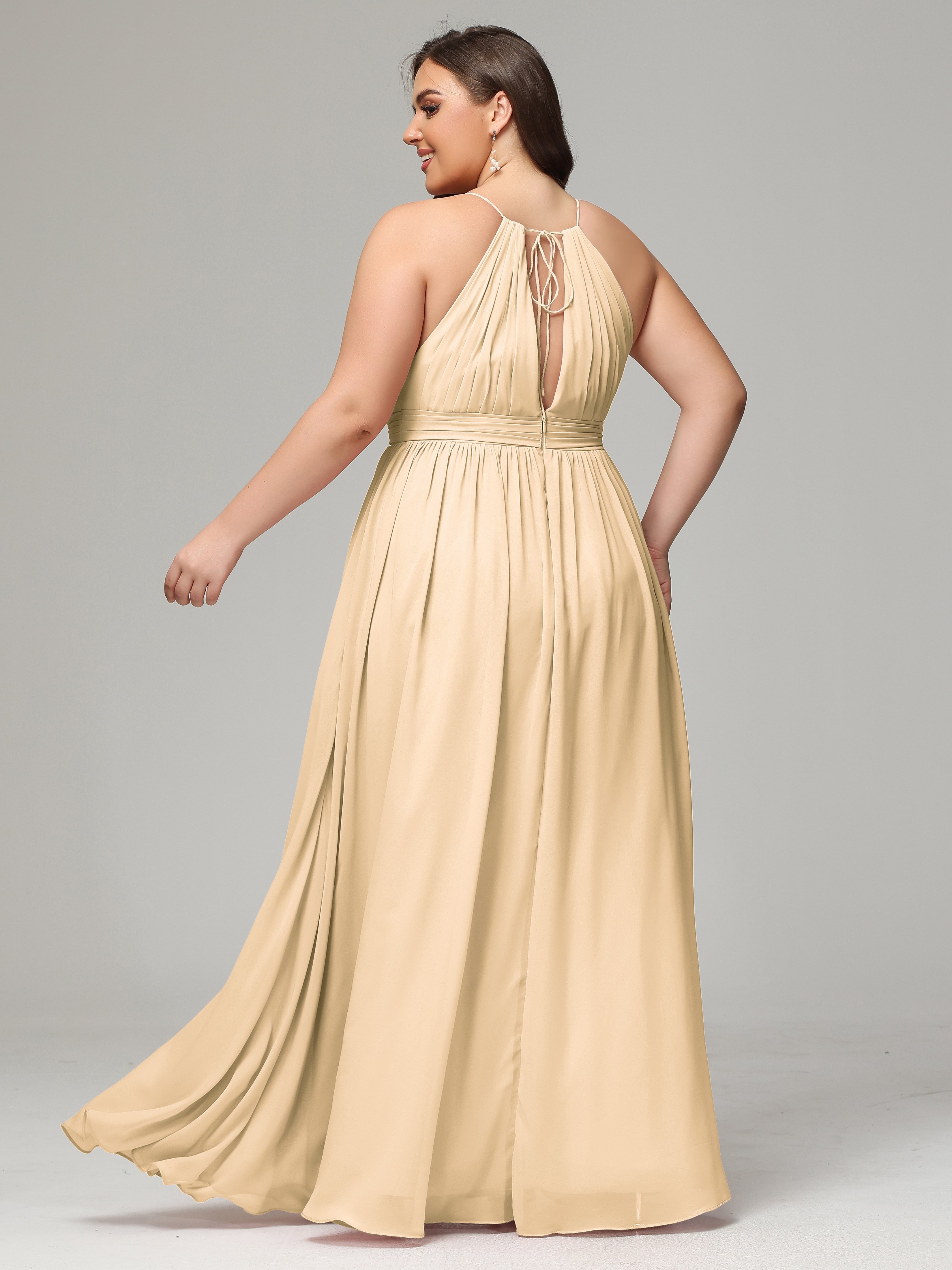Floor Length Halter Plus Size Split Chiffon Bridesmaid Dresses
