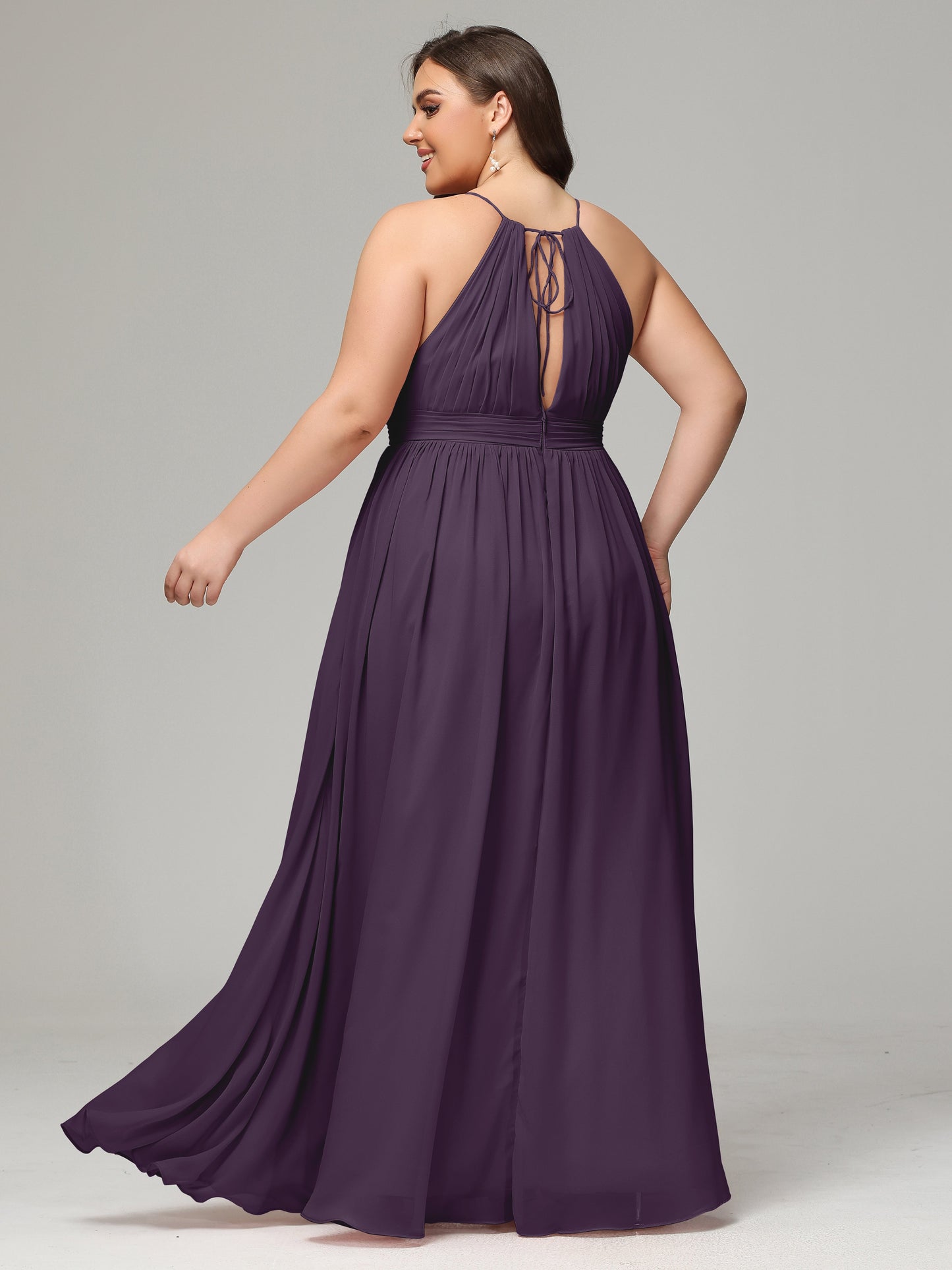 Floor Length Halter Plus Size Split Chiffon Bridesmaid Dresses