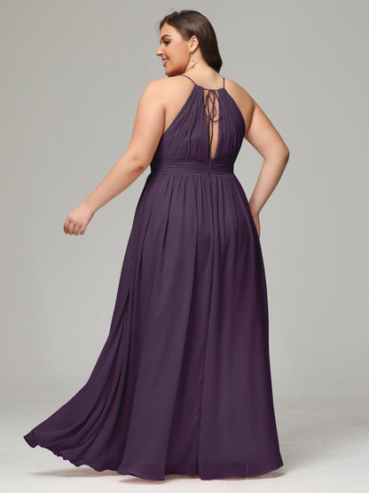 Floor Length Halter Plus Size Split Chiffon Bridesmaid Dresses