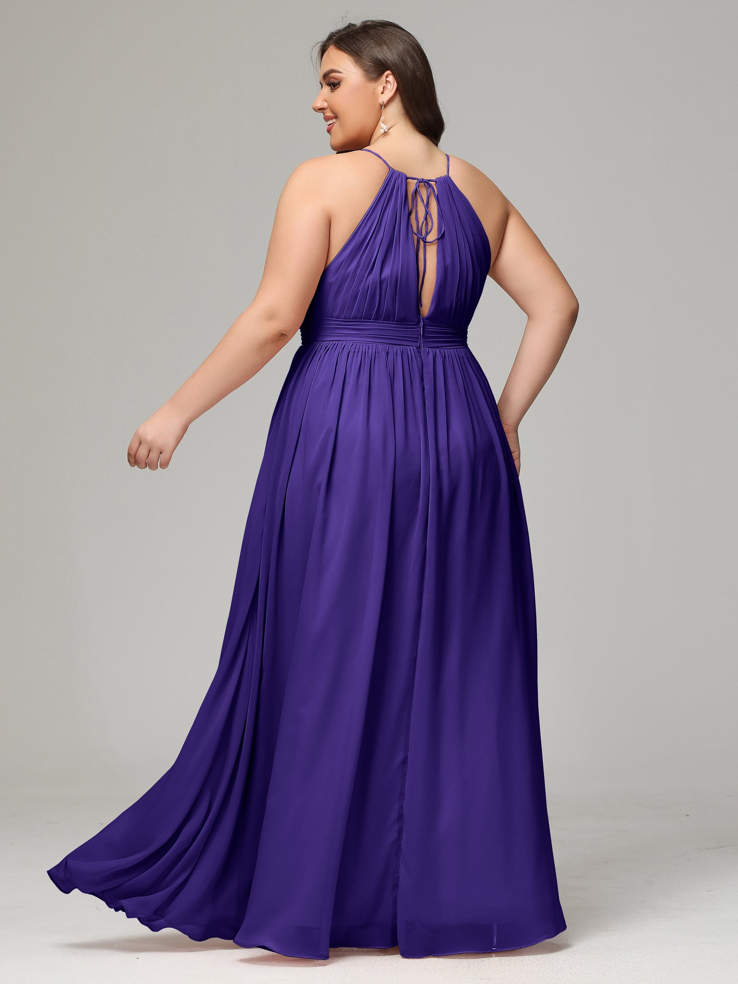 Floor Length Halter Plus Size Split Chiffon Bridesmaid Dresses