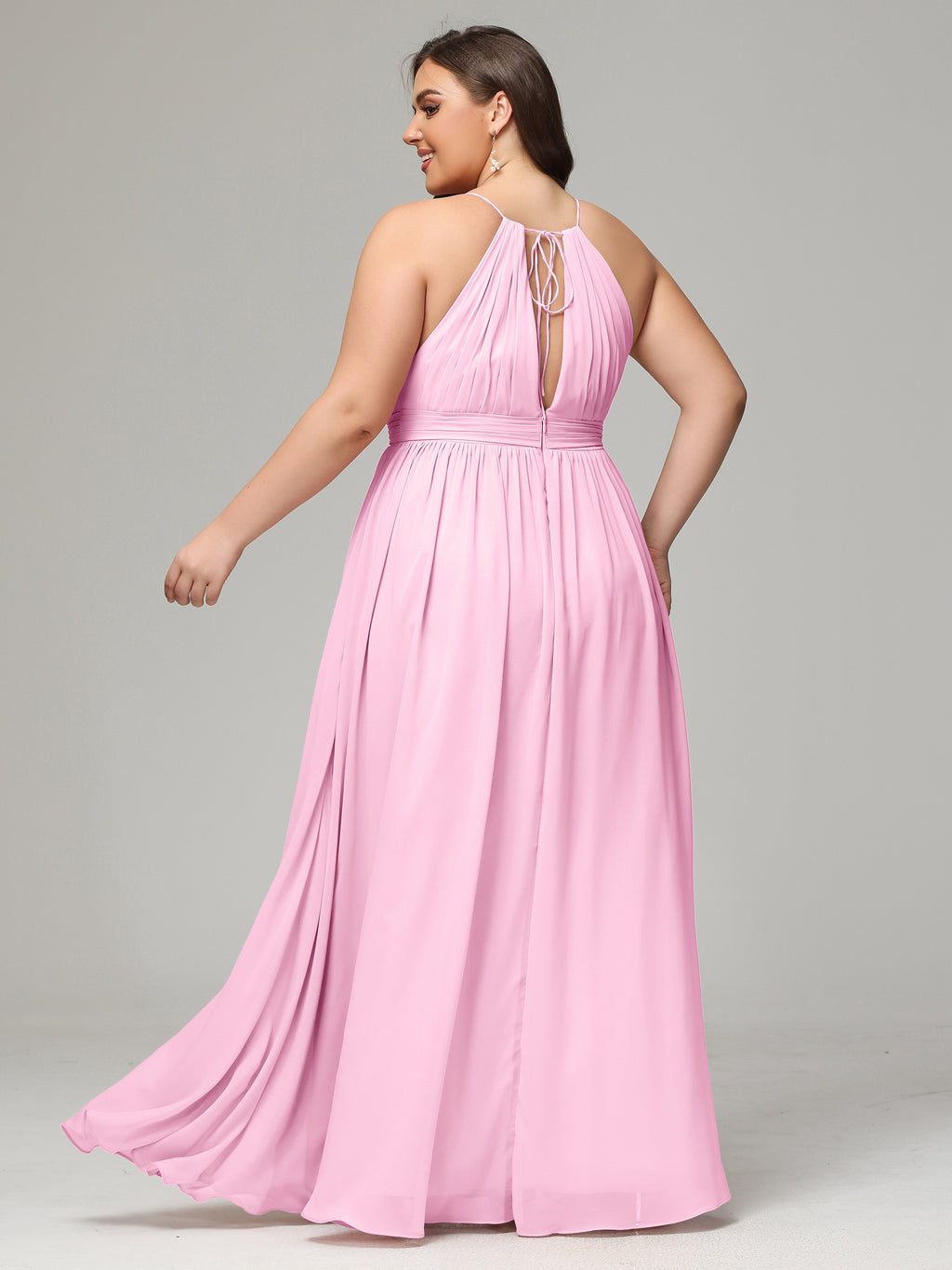 Floor Length Halter Plus Size Split Chiffon Bridesmaid Dresses