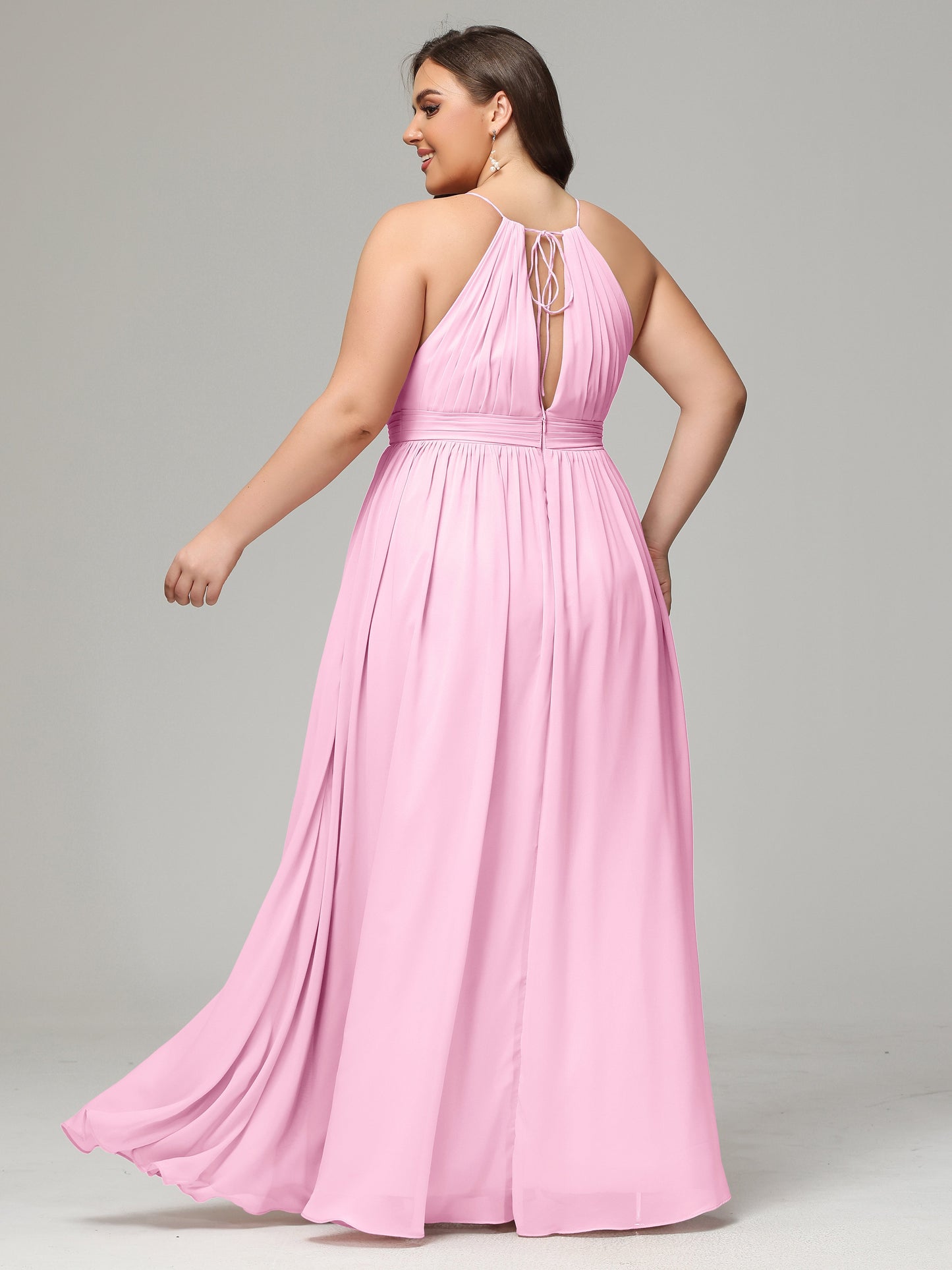 Floor Length Halter Plus Size Split Chiffon Bridesmaid Dresses