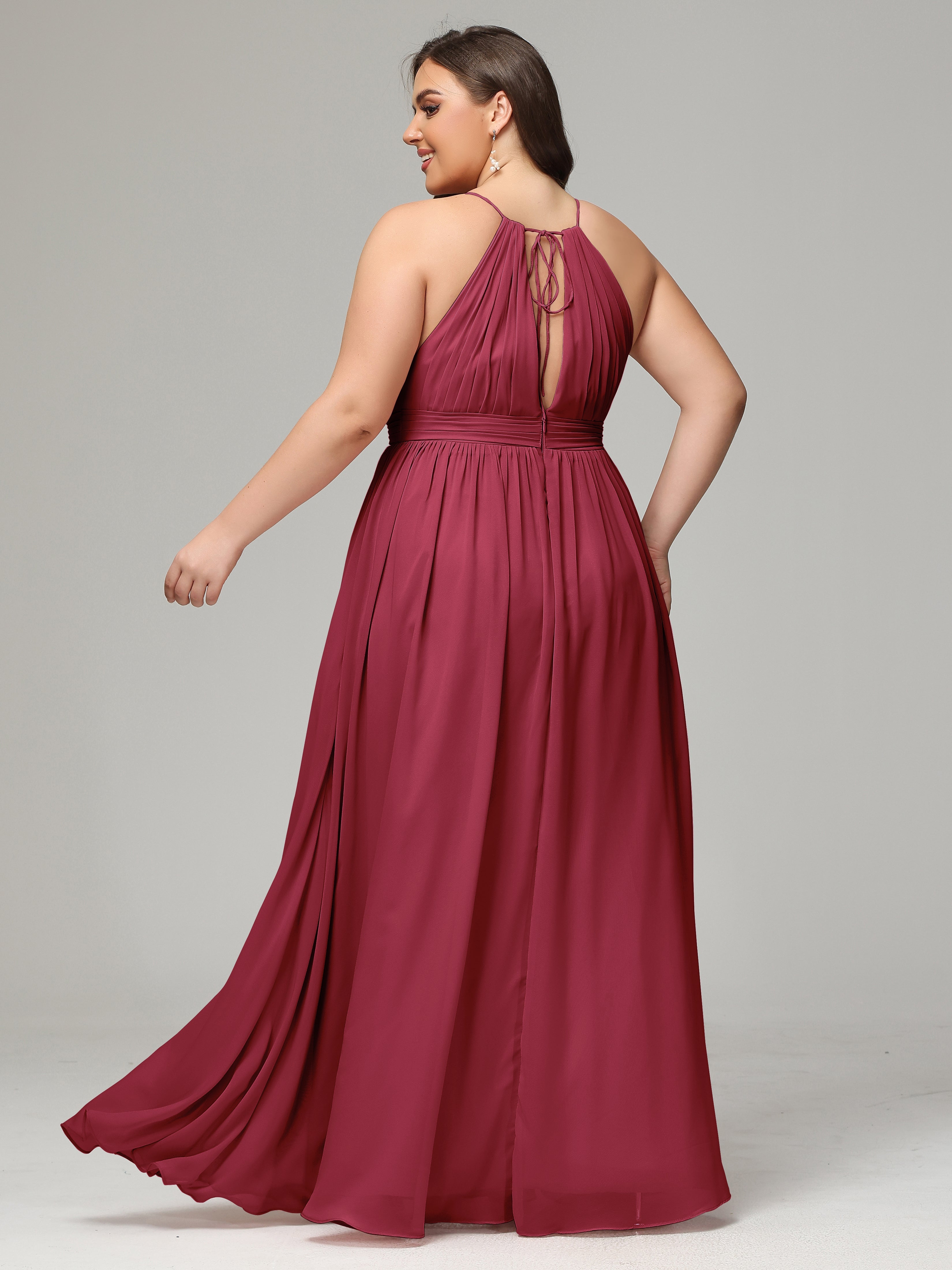 Floor Length Halter Plus Size Split Chiffon Bridesmaid Dresses