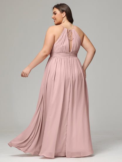 Floor Length Halter Plus Size Split Chiffon Bridesmaid Dresses