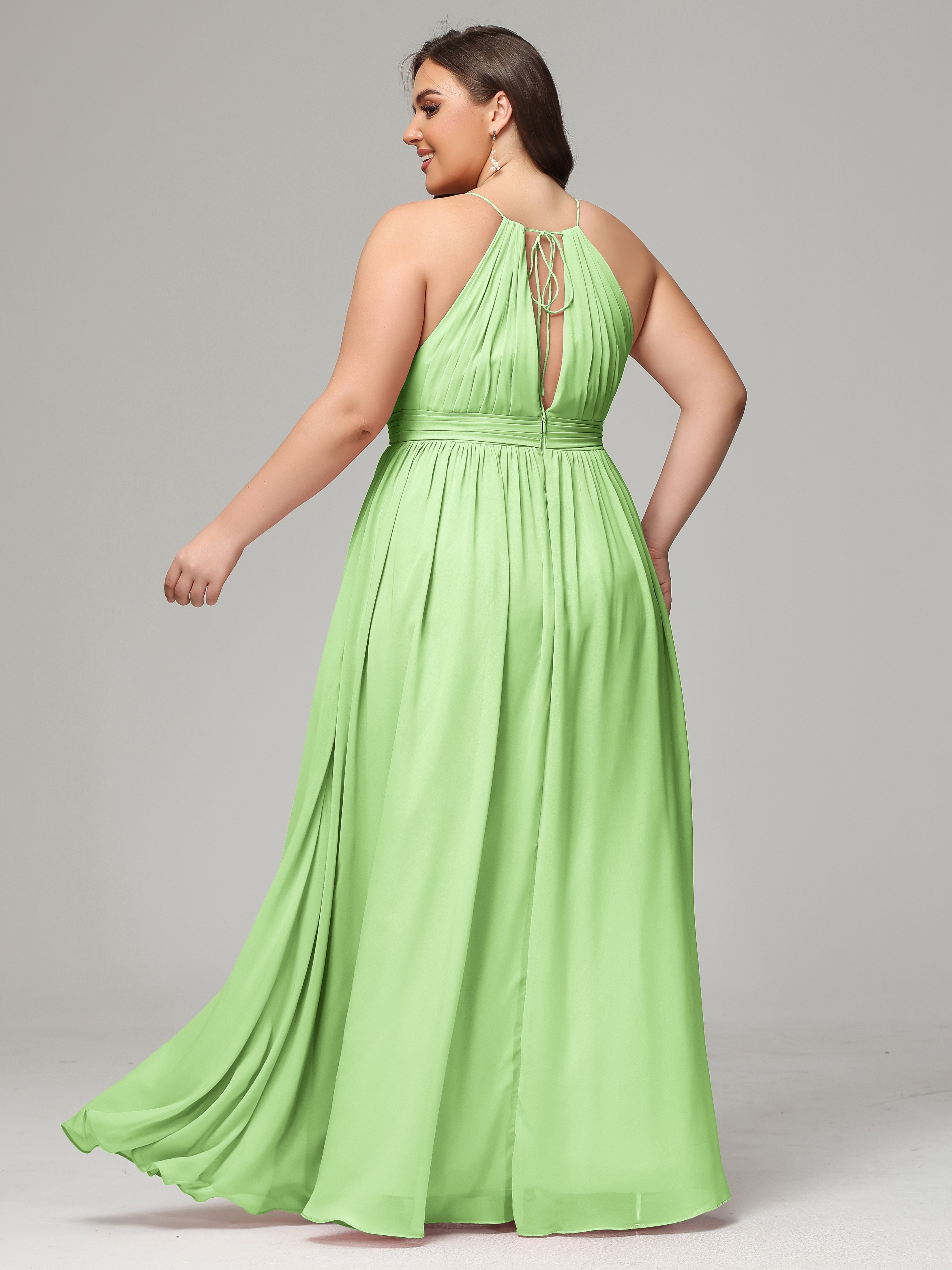 Floor Length Halter Plus Size Split Chiffon Bridesmaid Dresses